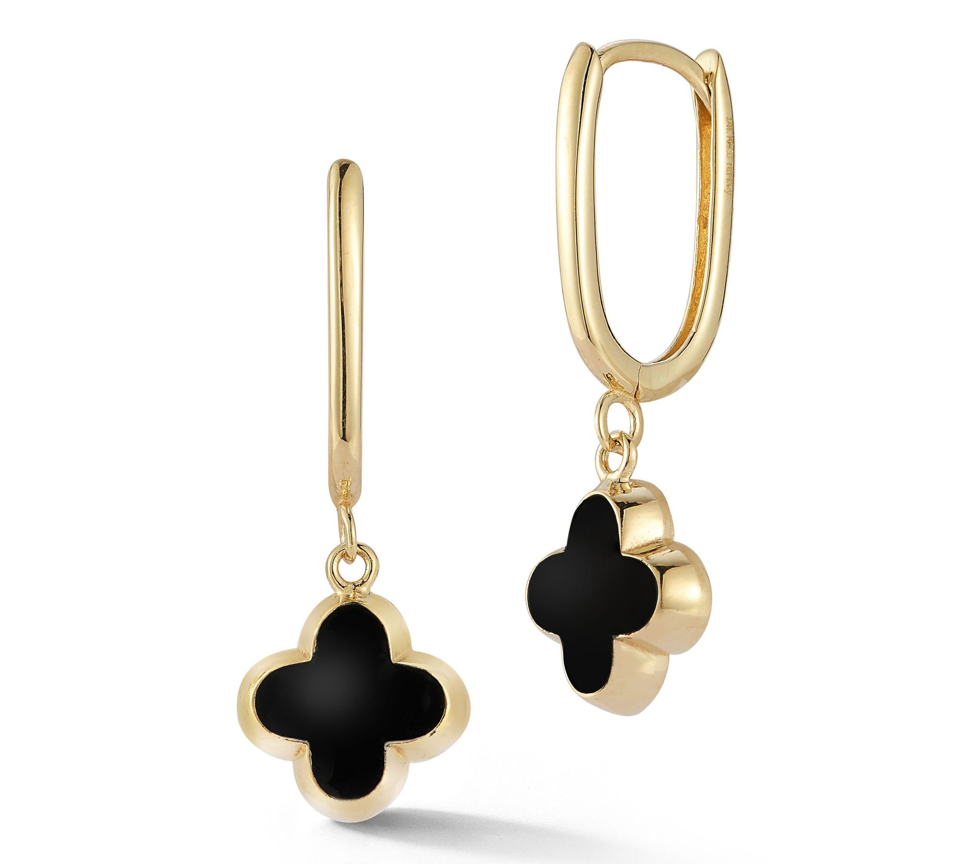 Luminosa Gold Enamel Clover Charm Huggie Earrings, 14K