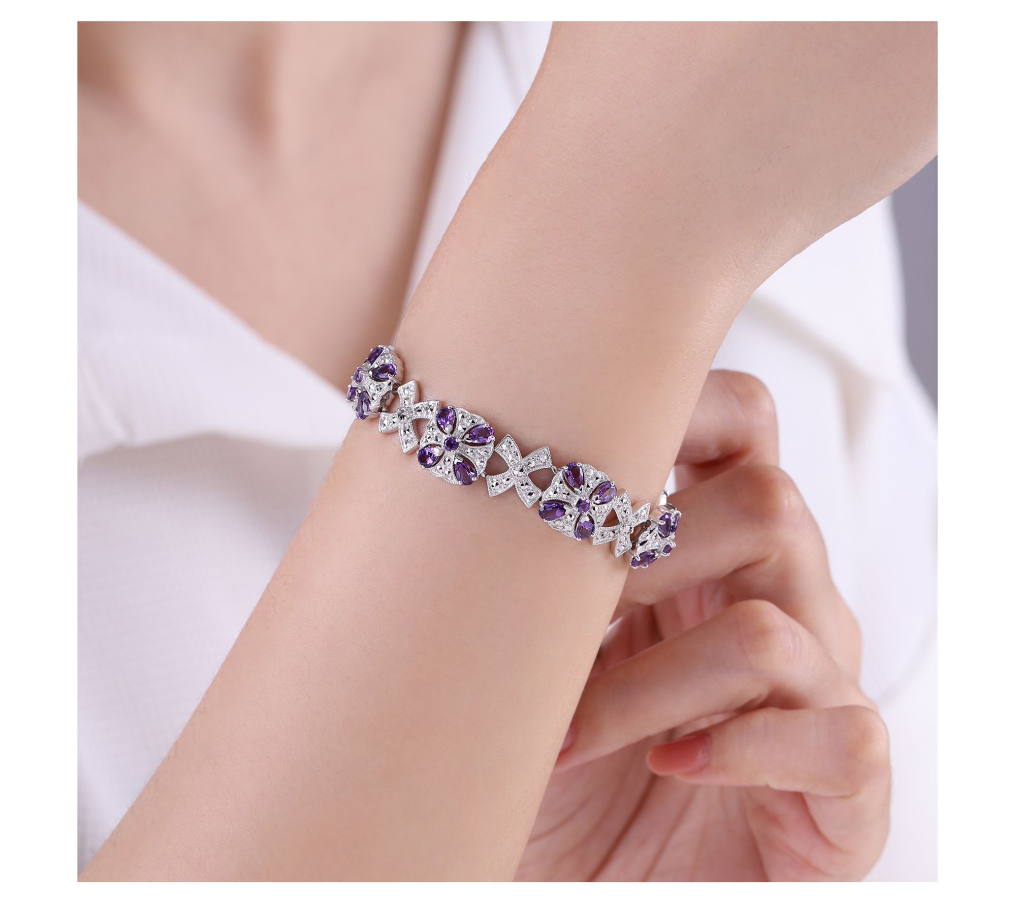 Dallas Prince Sterling Amethyst & Chrome Marcasite Bracelet