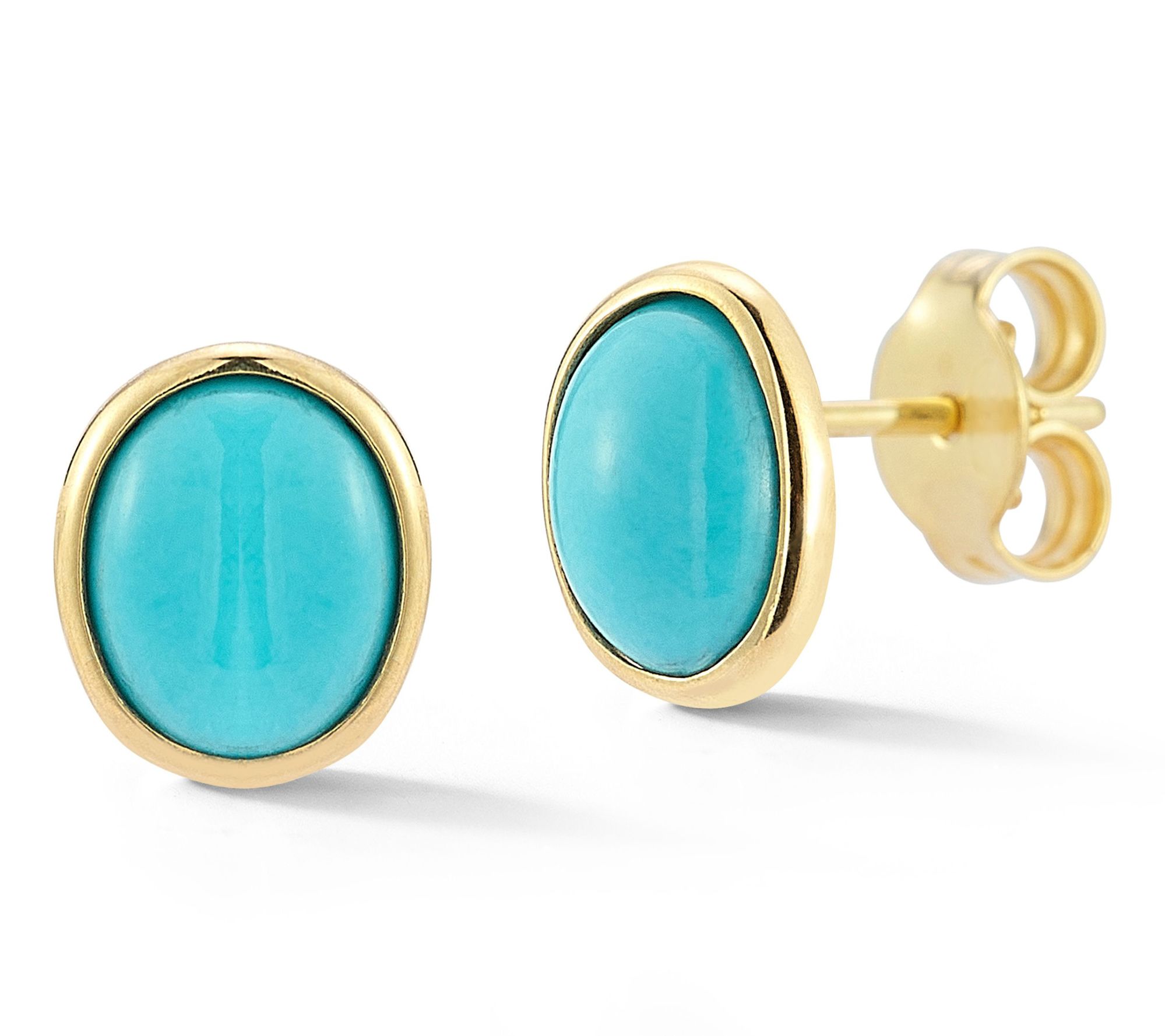Italian Gold Oval Turquoise Stud Earrings, 14K