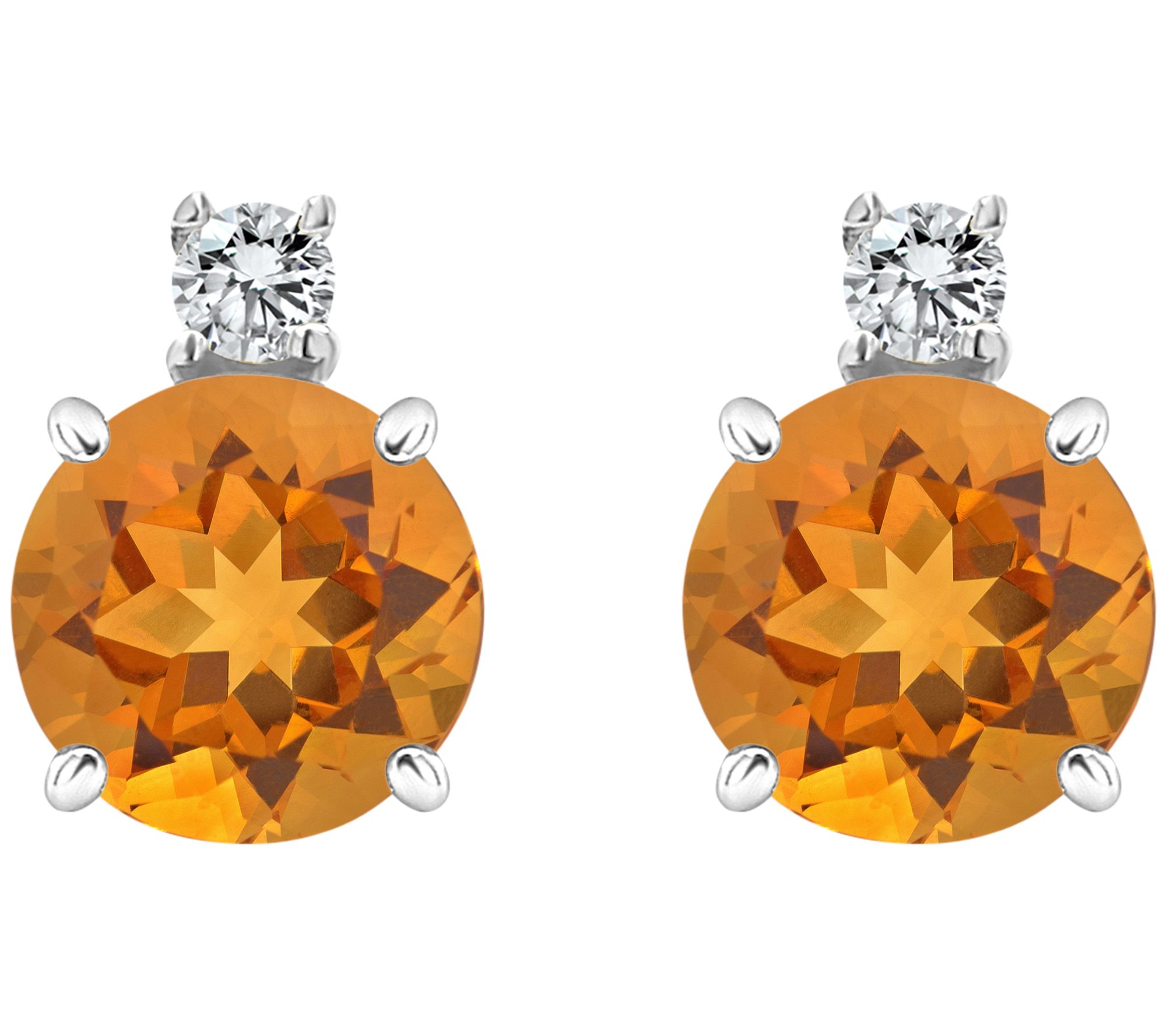 14K Gold 0.95 cttw Citrine & Diamond Accent Stud Earrings