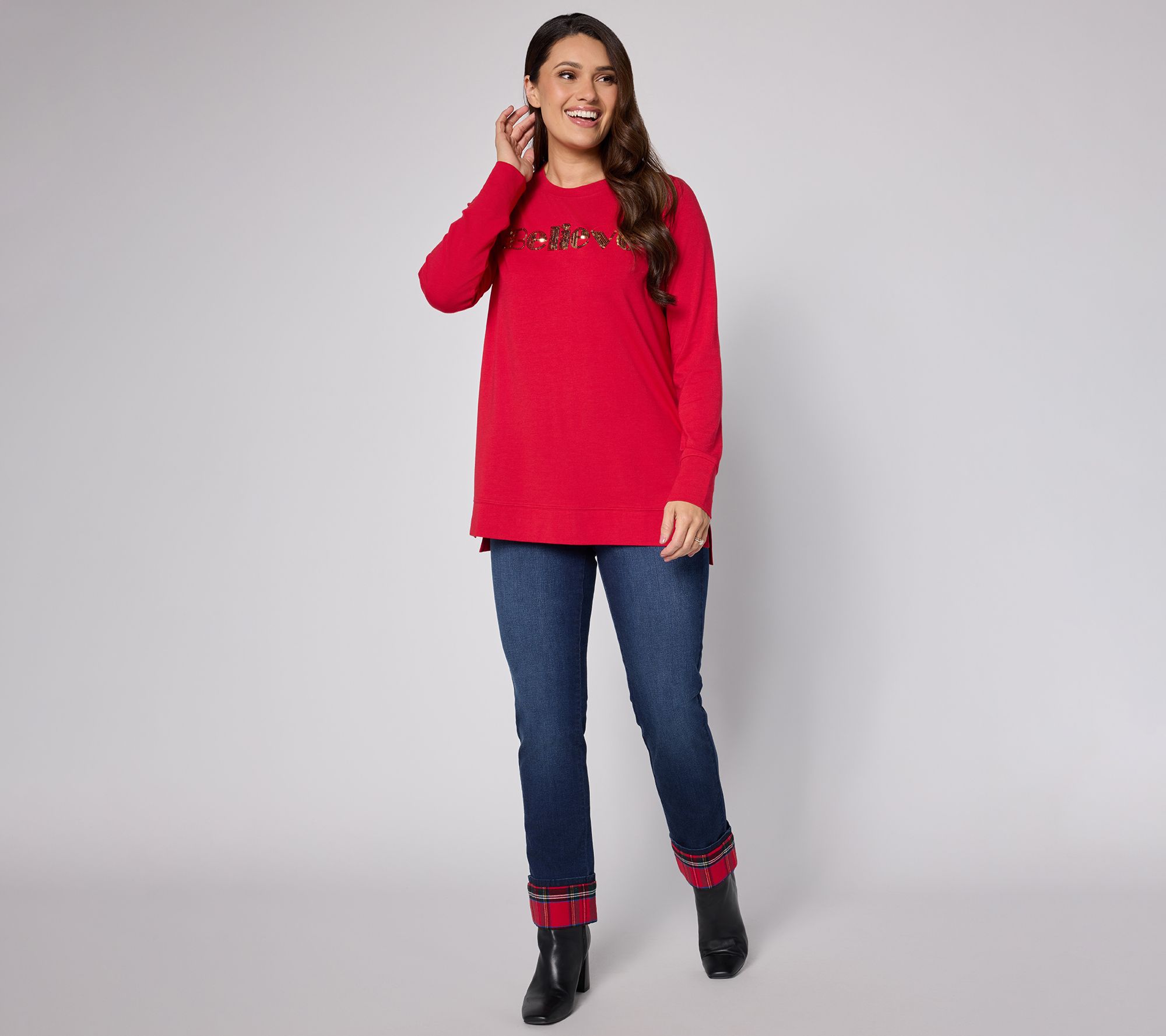 Belle by Kim Gravel Regular TripleLuxe Denim Tartan Cuff Jean