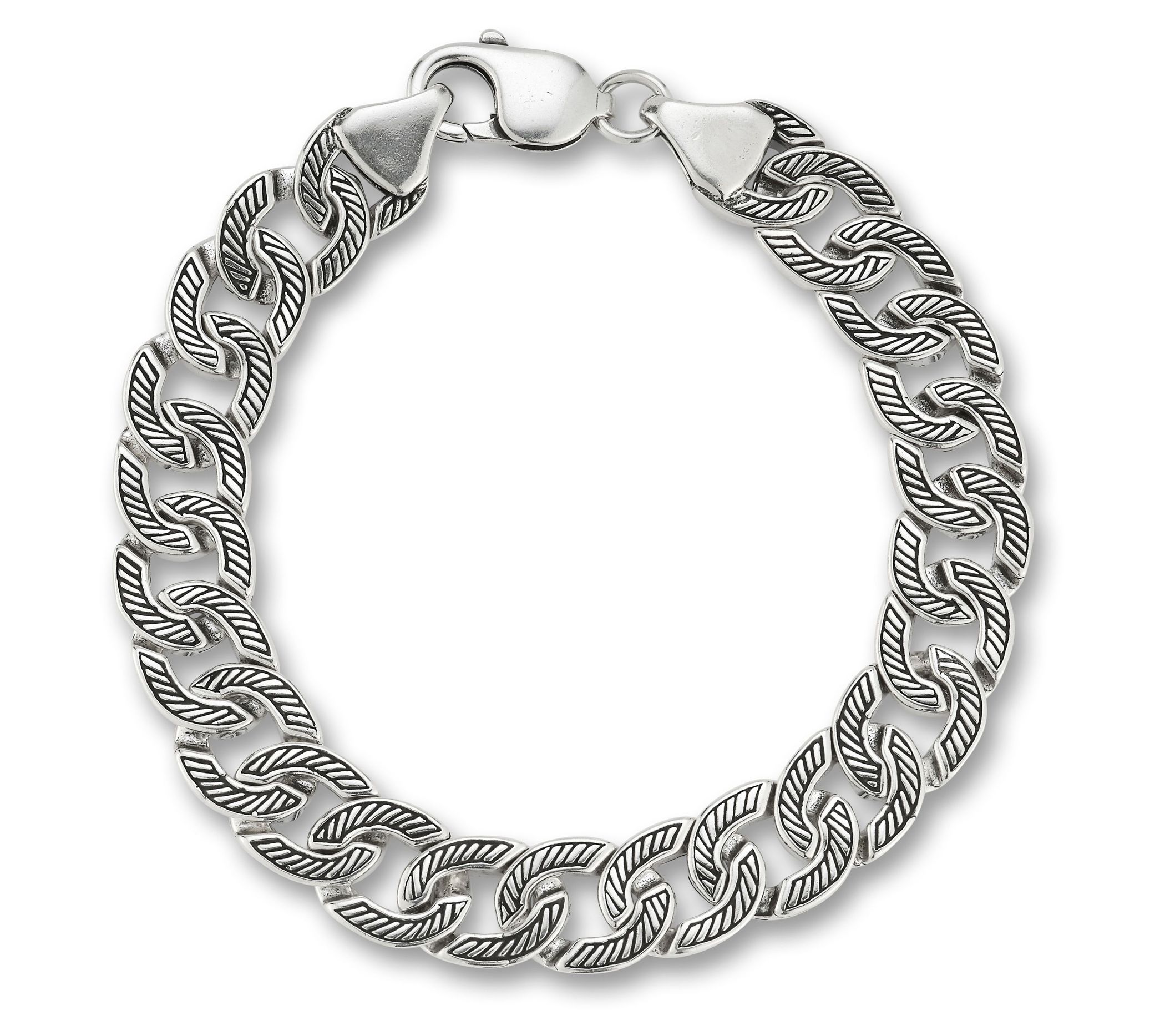 Yield of Men Sterling Silver Ribbed Detail CurbChain Bracelet