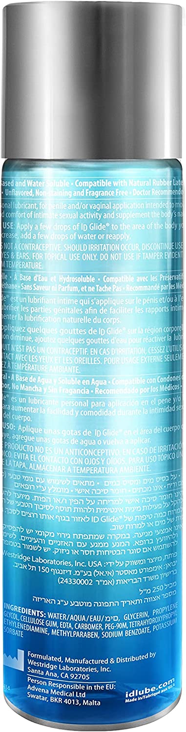 ID Lubricants Glide 128 Fl Oz Natural Feel Water-Based Personal Lubricant, Clear, 128 Oz