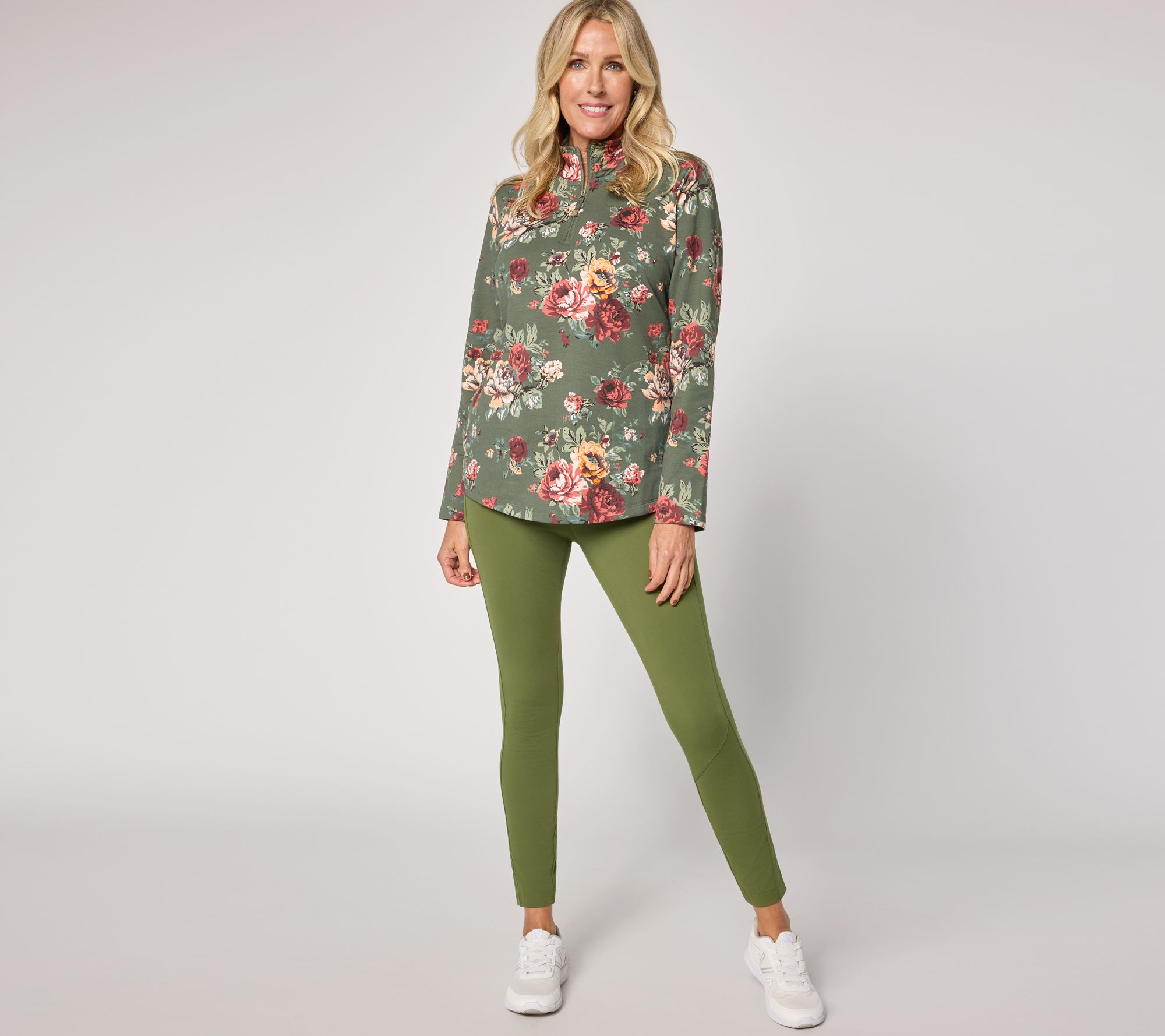 Denim & Co. Active Brushed Back French Terry Half Zip Top