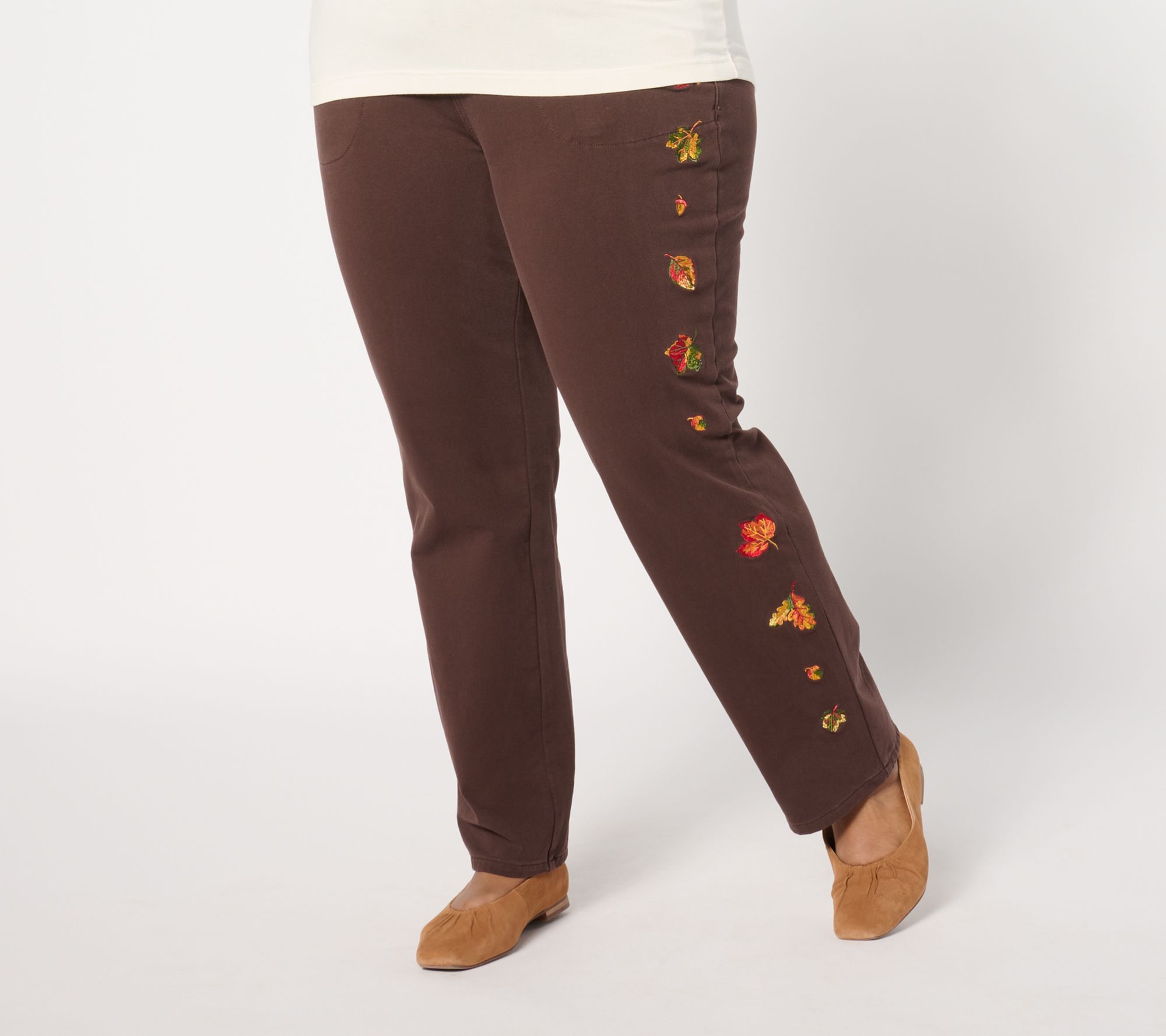 Quacker Factory Regular DreamJeannes Hello Autumn Embroidery Pant