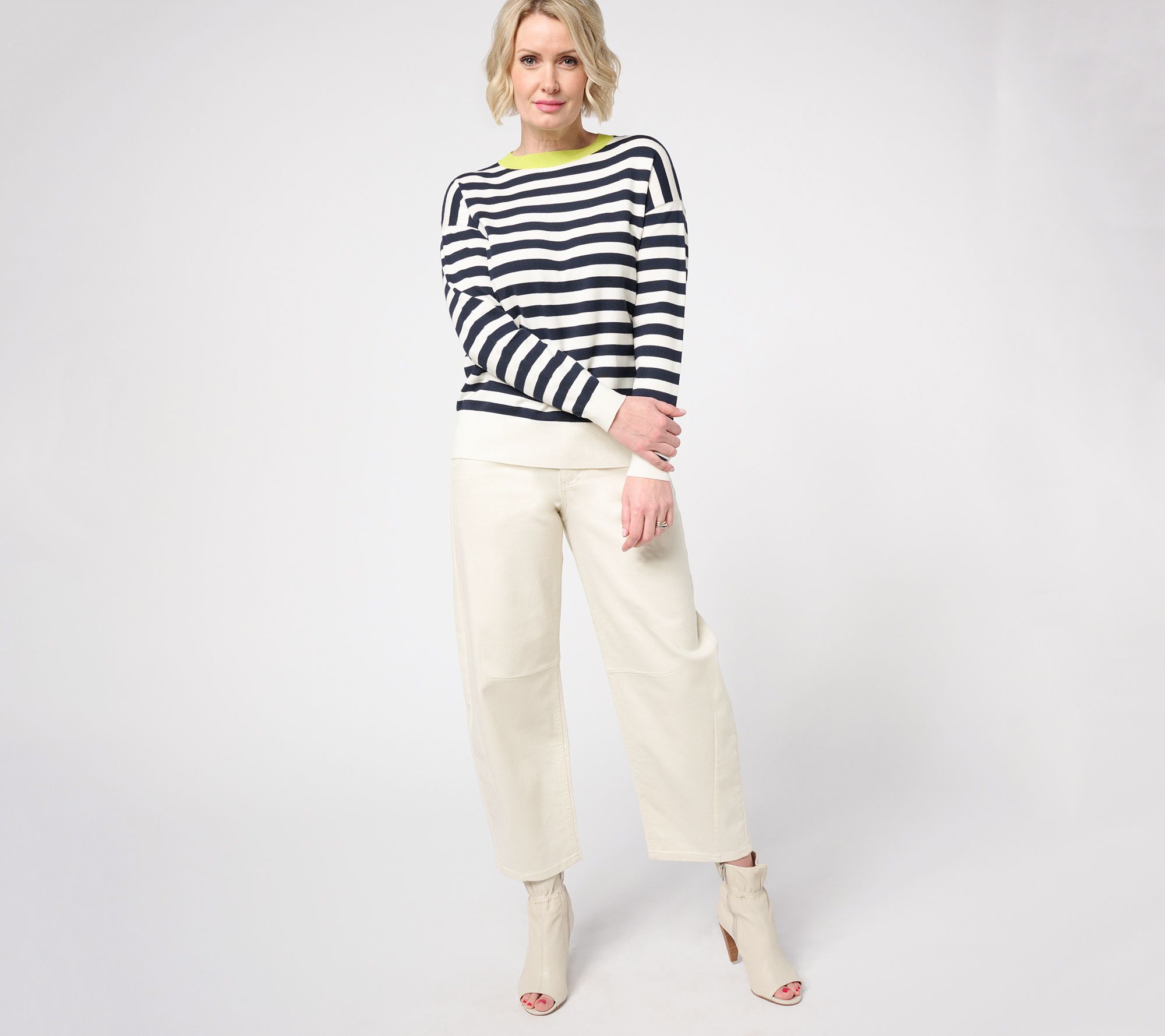 Carla Rockmore Collection Contrast Trim Striped Sweater