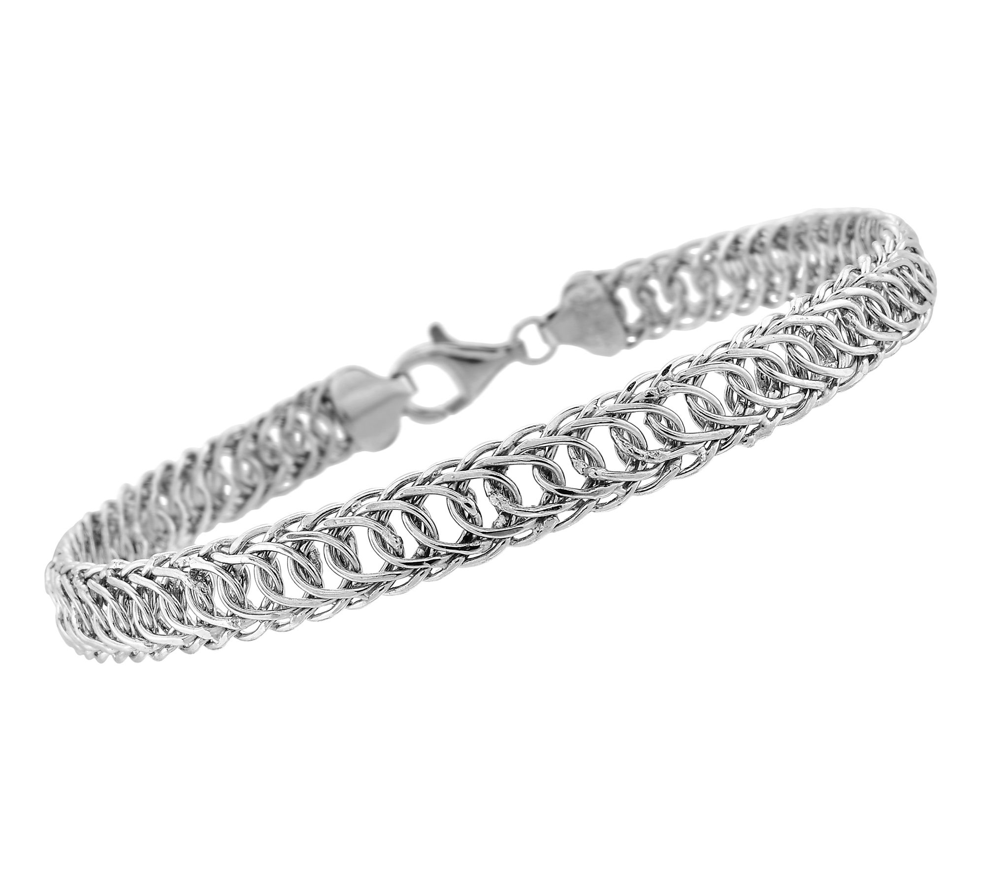 Silver Style Curved Interlocking Oval Link Bracelet, Sterling
