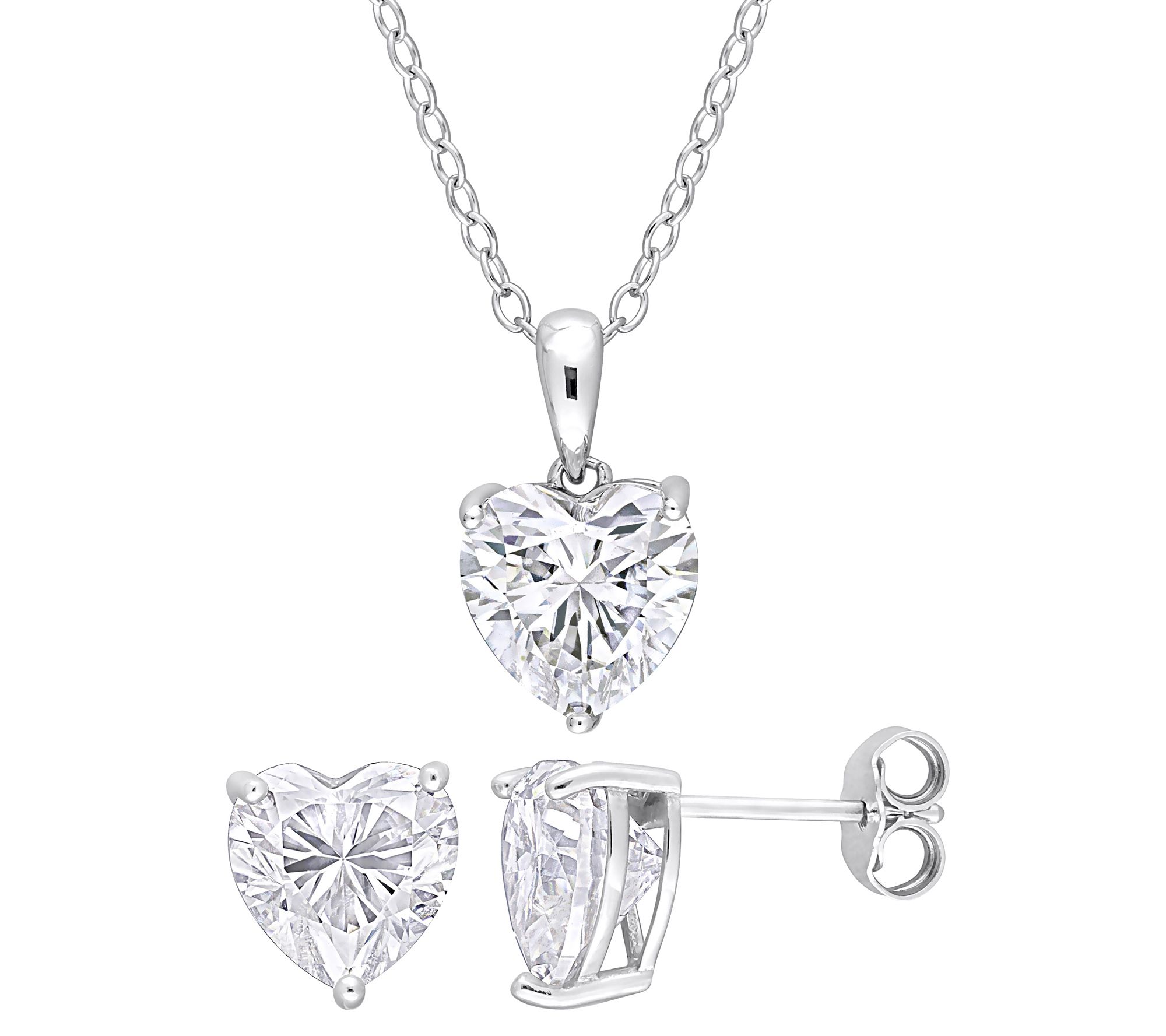 MoissanIce 5.90 cttw Heart Necklace & Earrings Set, Sterling
