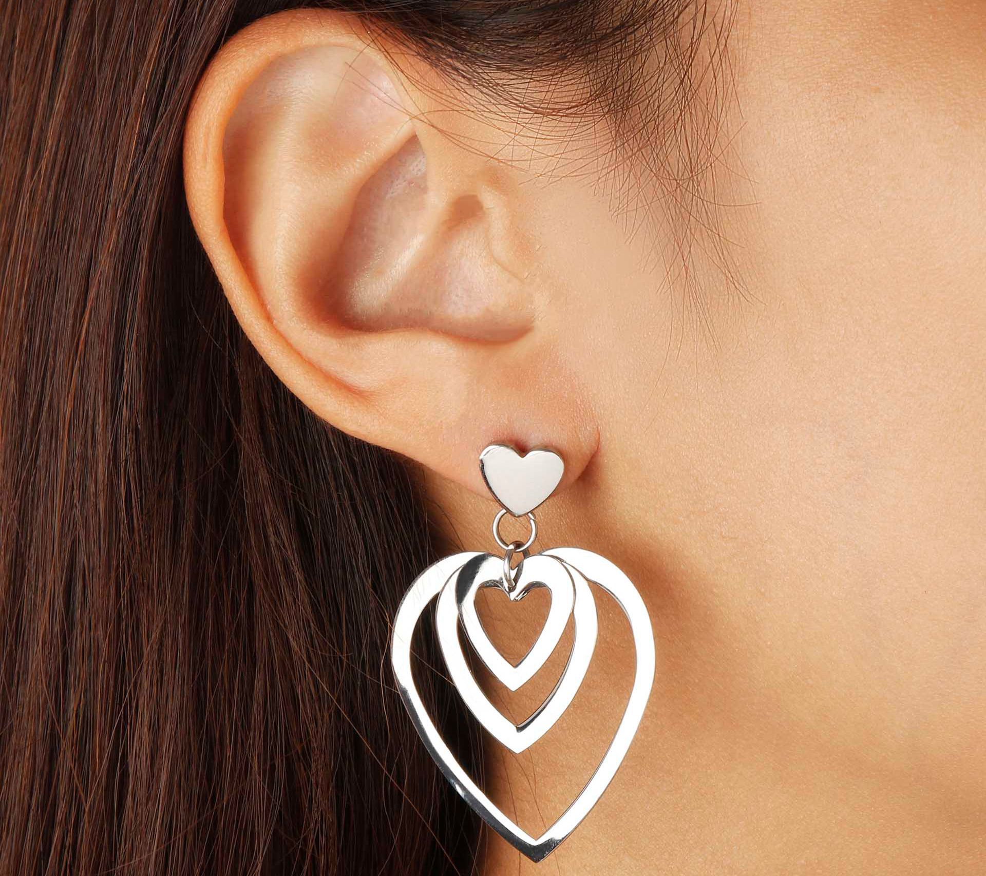 Steel by Design Graduated Heart Dangle Earrings