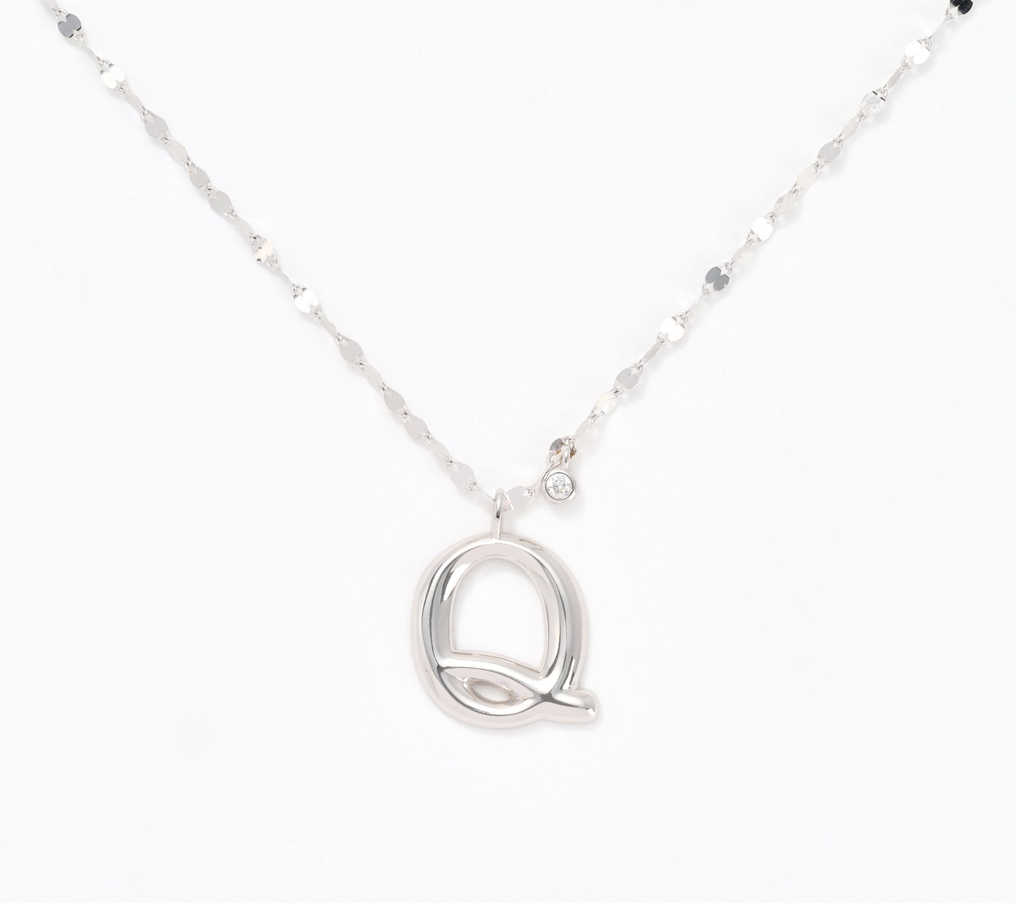 Diamonique Boxed Layered Chain Initial Necklace, Sterling Silver