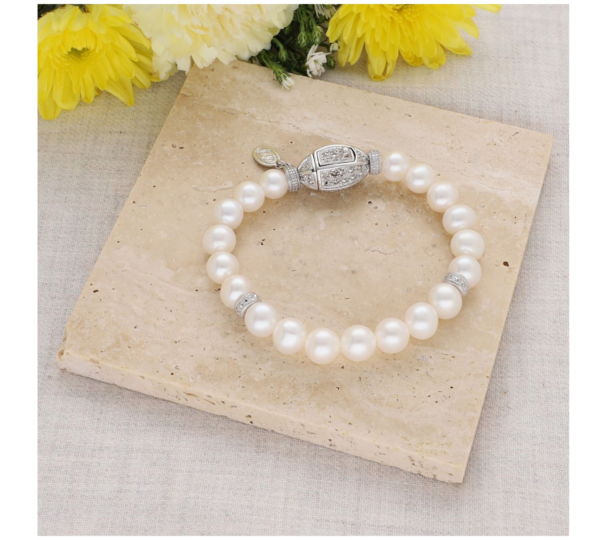 Dallas Prince Marcasite & Cultured Pearl Bracelet, Sterling