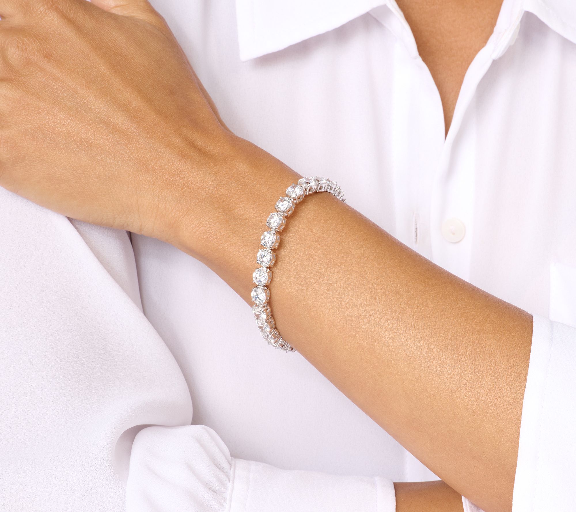 Diamonique Classics Blossom Cut Tennis Bracelet Sterling Silver