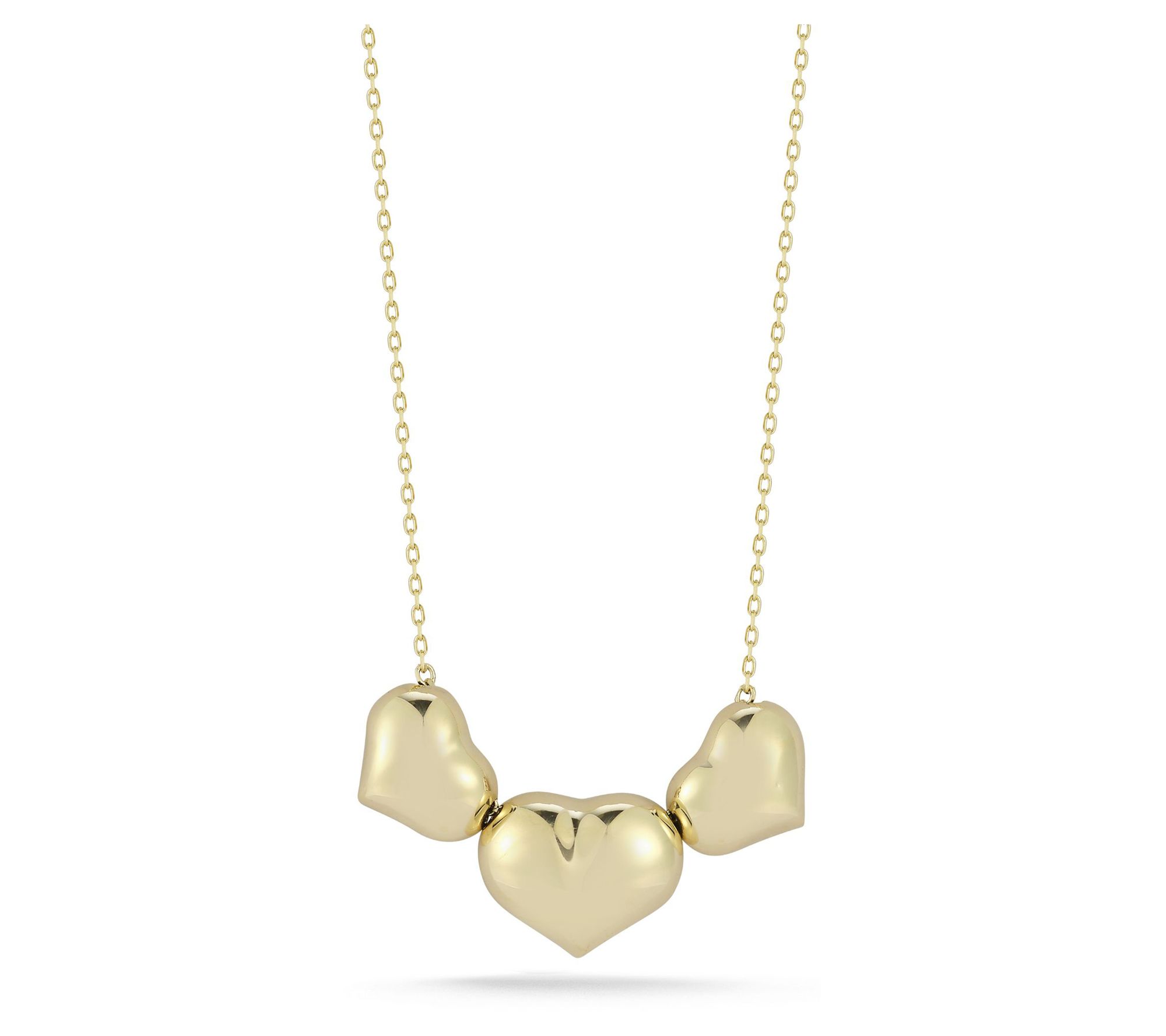 Italian Gold Triple-Heart Station Necklace, 14K