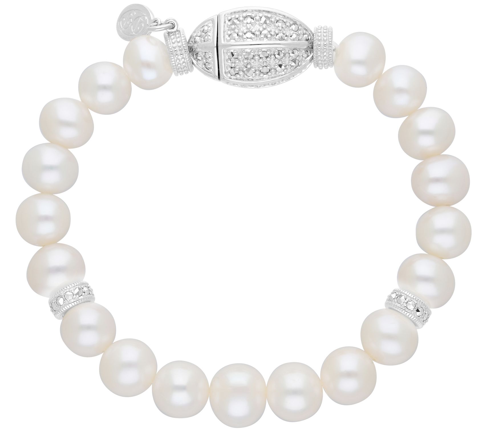 Dallas Prince Marcasite & Cultured Pearl Bracelet, Sterling
