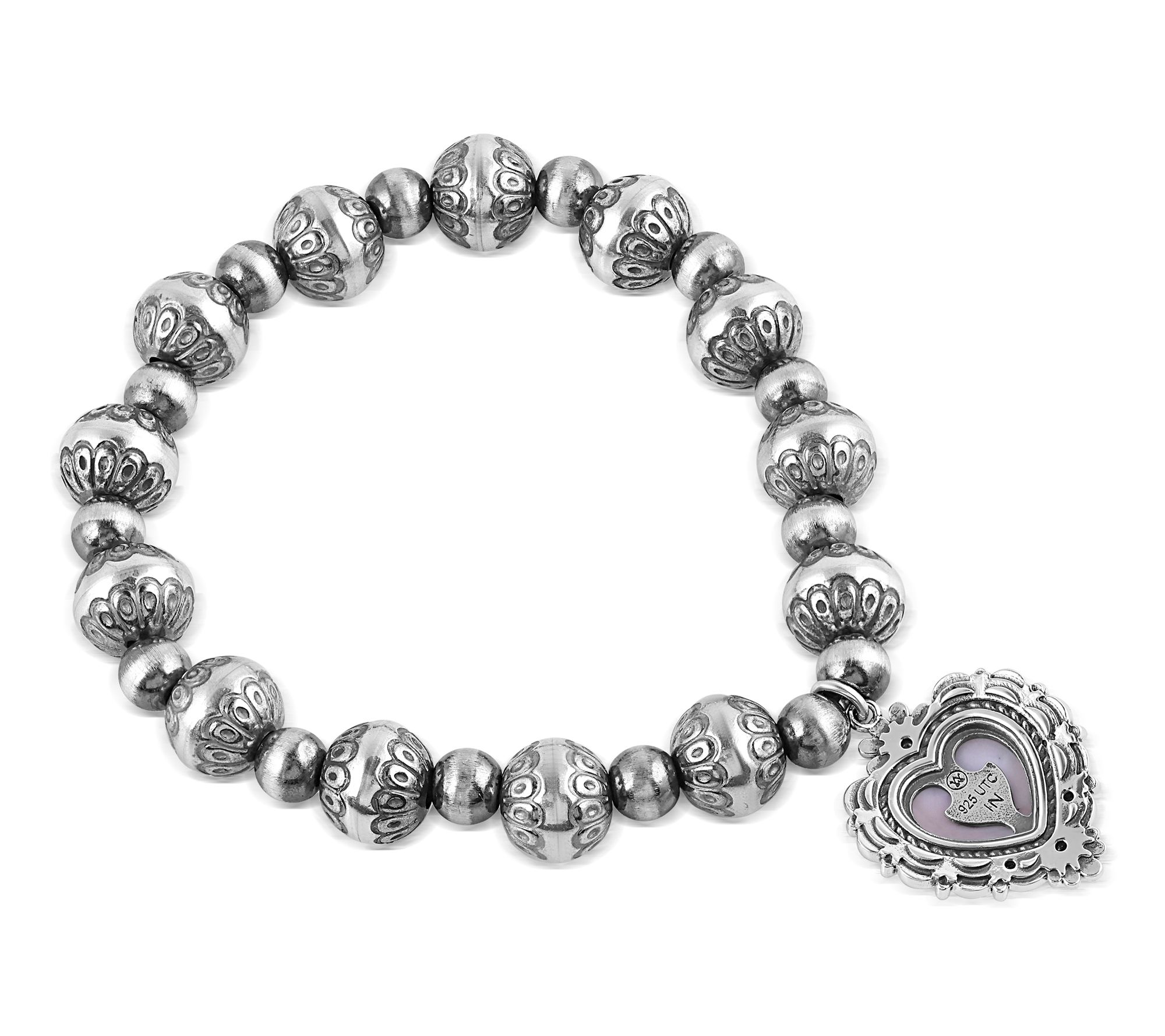 American West Sterling Gemstone Heart Charm Beaded Bracelet