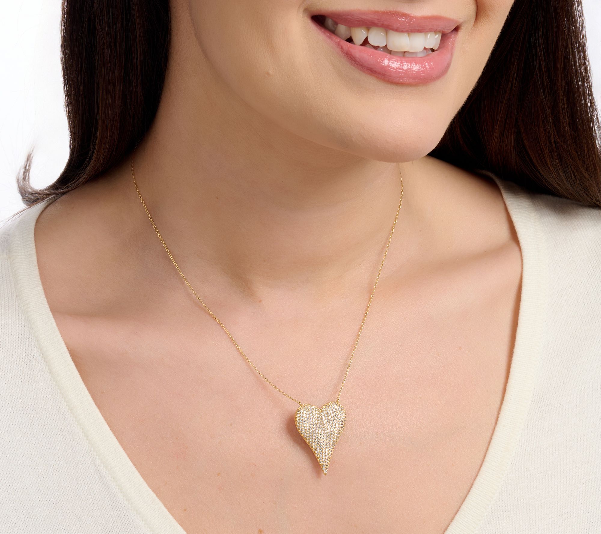 Diamonique x Jennifer Miller Puffy Elongated Heart Necklace, Sterling Silver