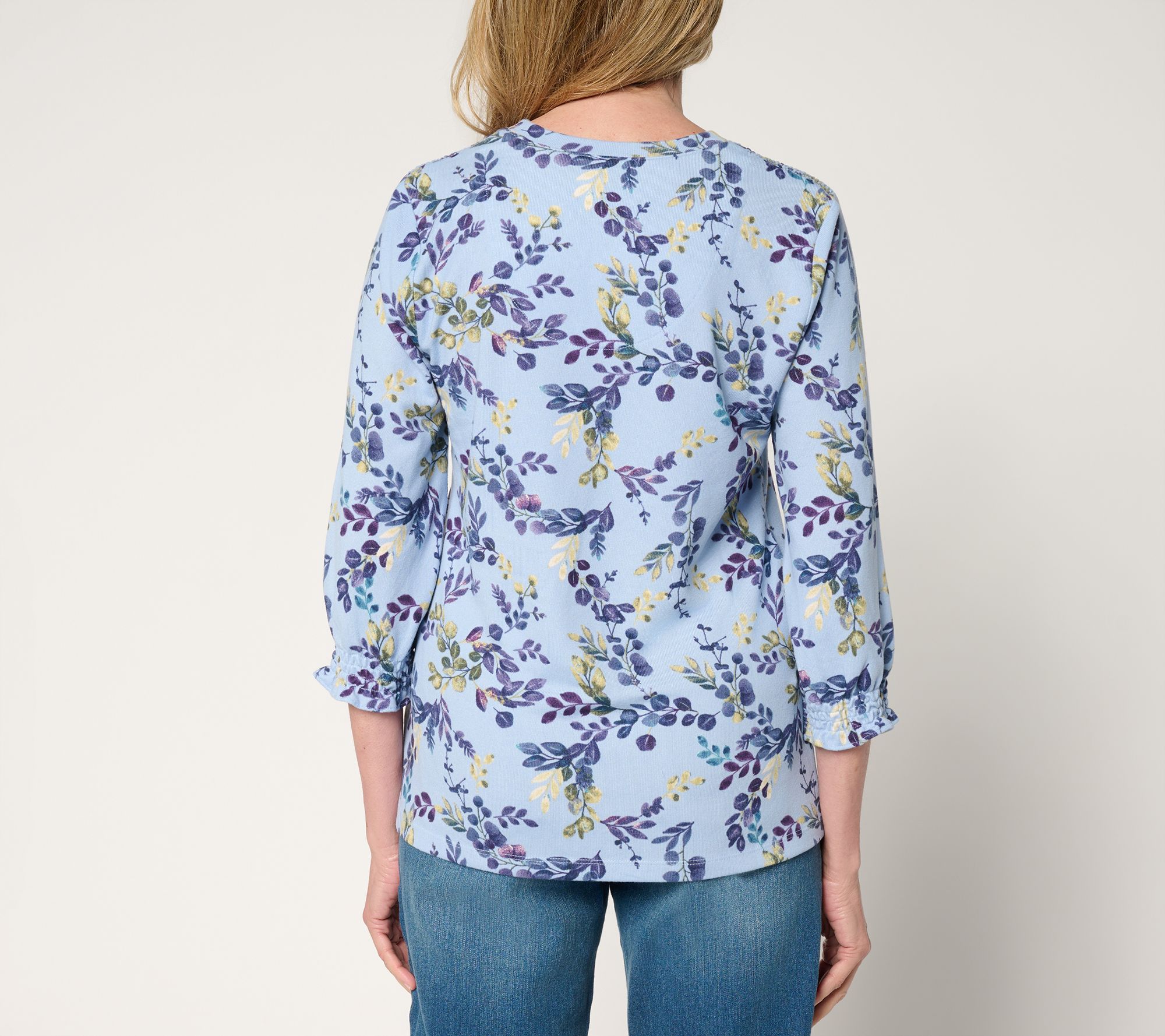 Denim & Co. Printed Heavenly Jersey V-Neck Top