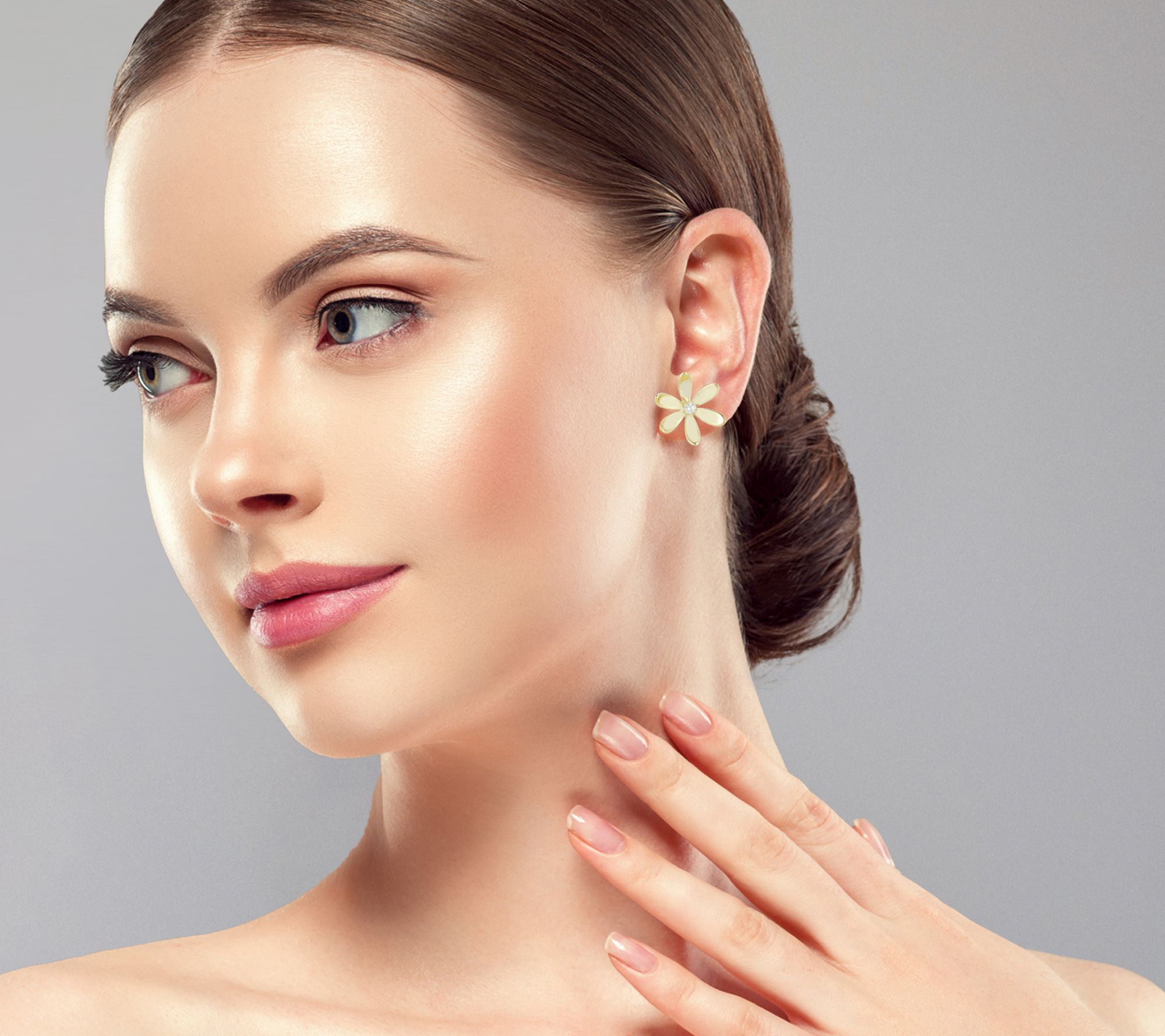 Sterlina Silver Curve Flower Stud Earrings, Sterling