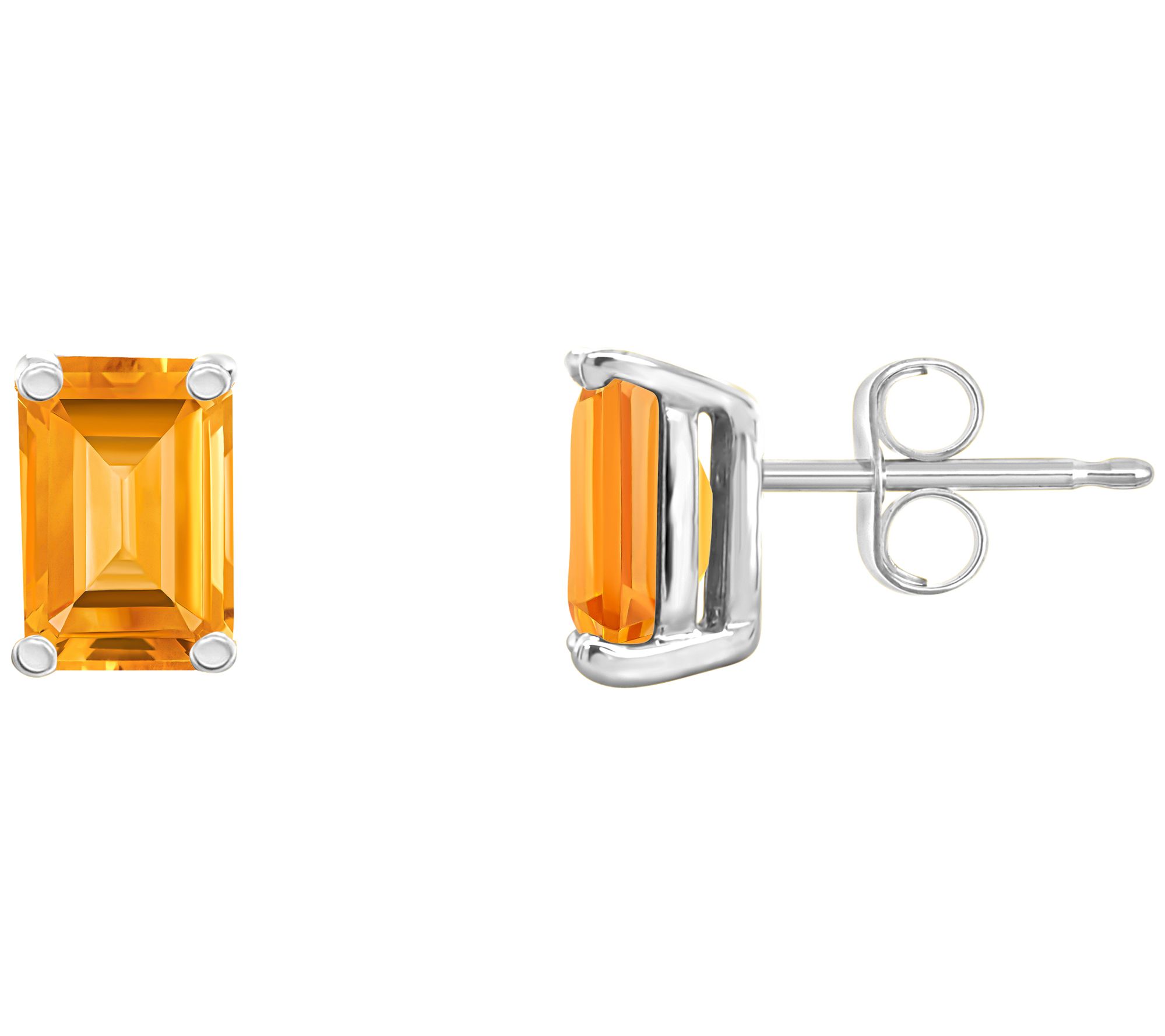 14K Gold Emerald-Cut 1.10 cttw Citrine Stud Earrings