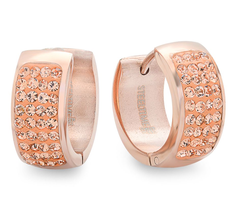Steel By Design 18K Rose Plated Cubic ZirconiaHoop Earrings