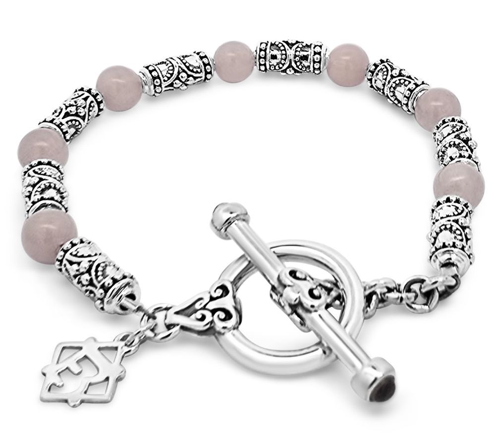 Elyse Ryan Sterling Silver Rose Quartz Bali Station Bracelet