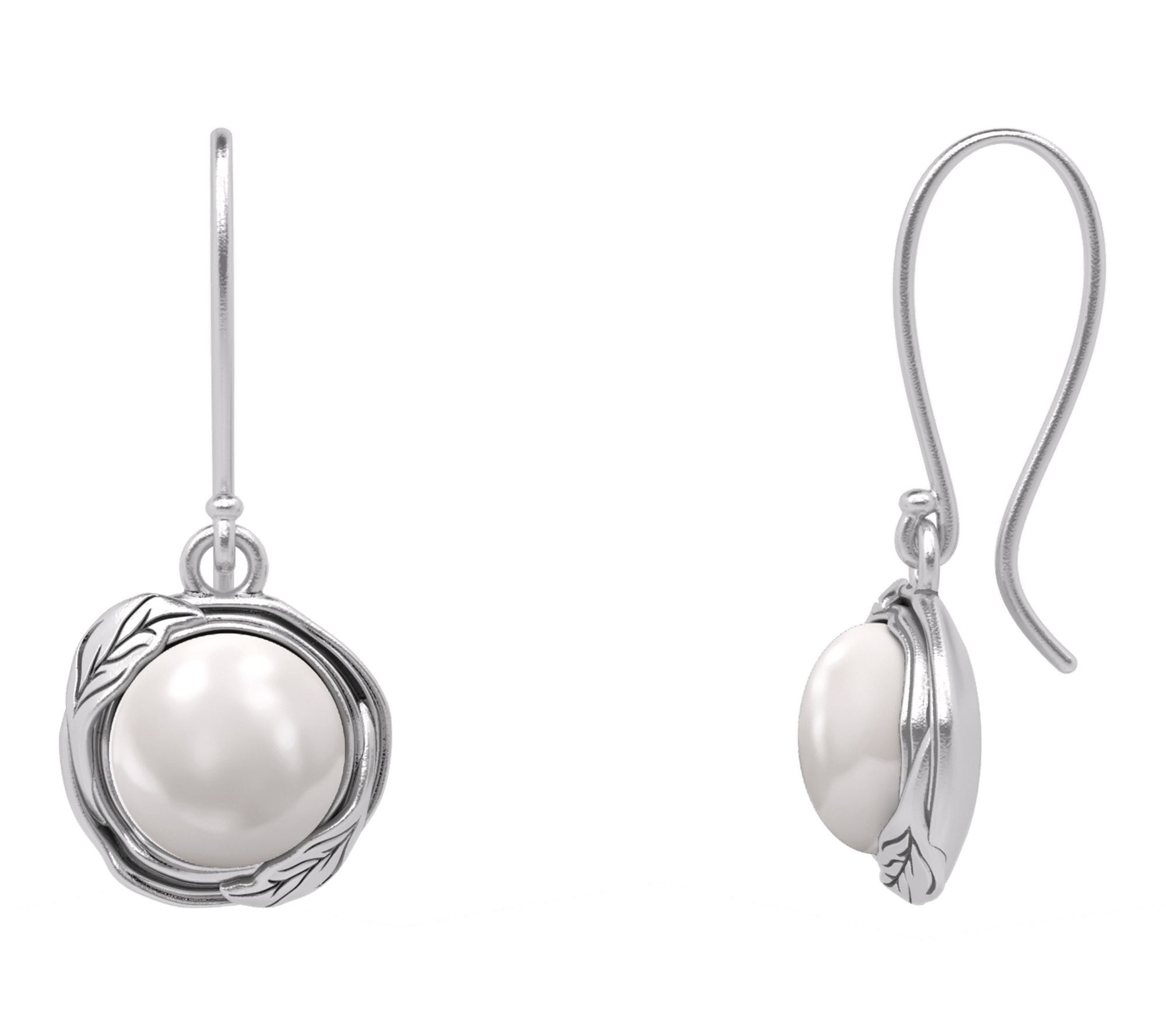 Or Paz Sterling Silver Cultured Pearl Leaf Design Earrings
