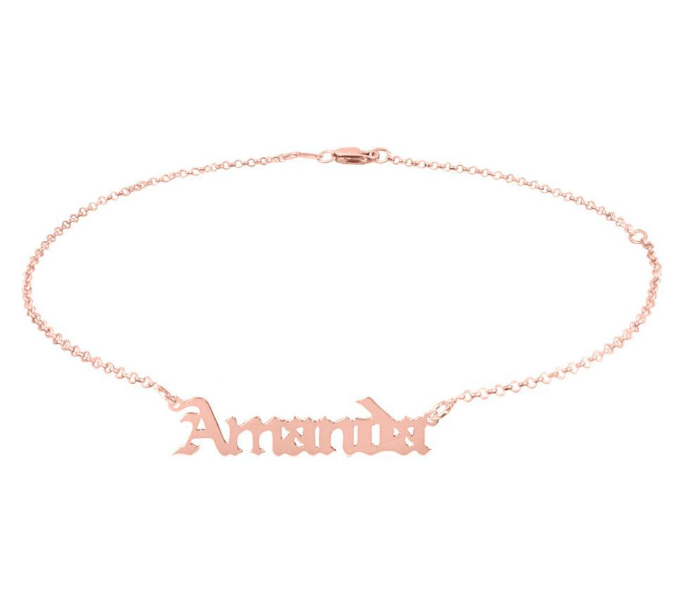 14K Rose-Plated Personalized Adjustable Name Ankle Bracelet