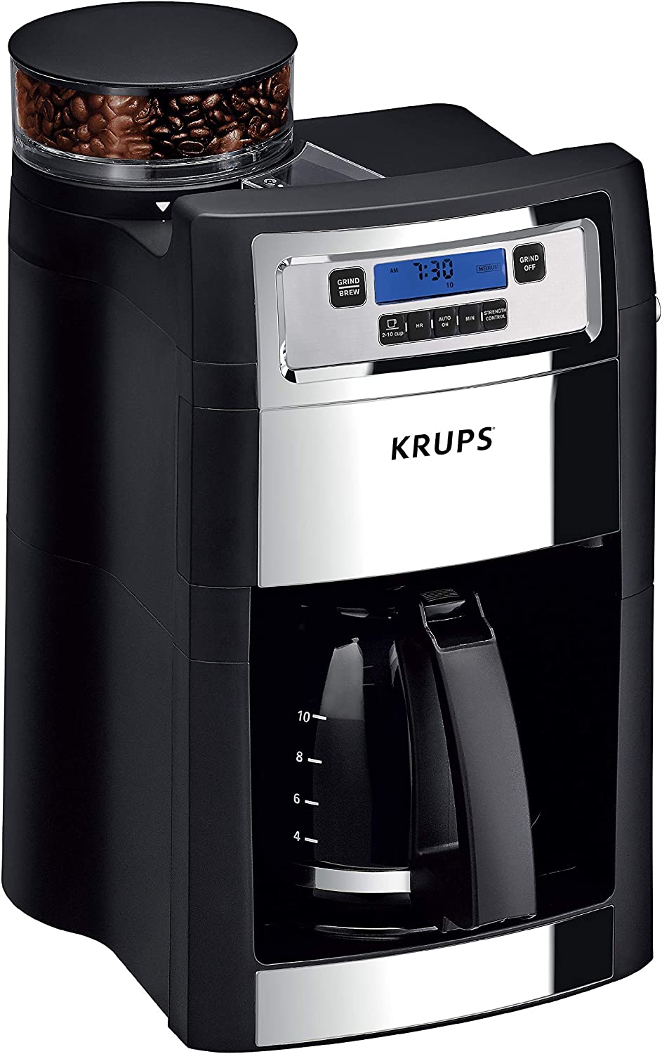KRUPS Grind and Brew Auto-Start Maker with Builtin Burr Coffee Grinder, 10-Cups, Black