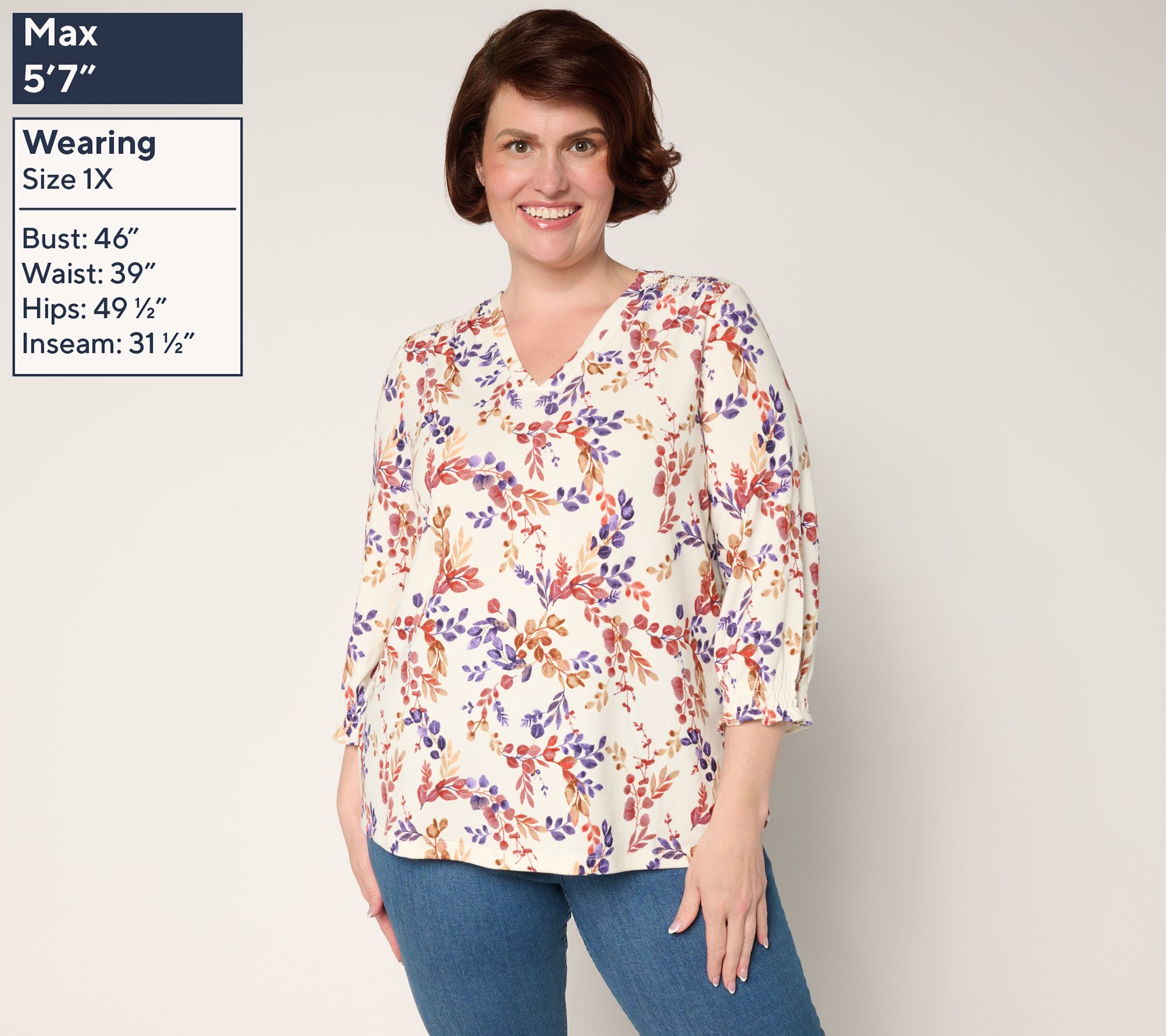 Denim & Co. Printed Heavenly Jersey V-Neck Top