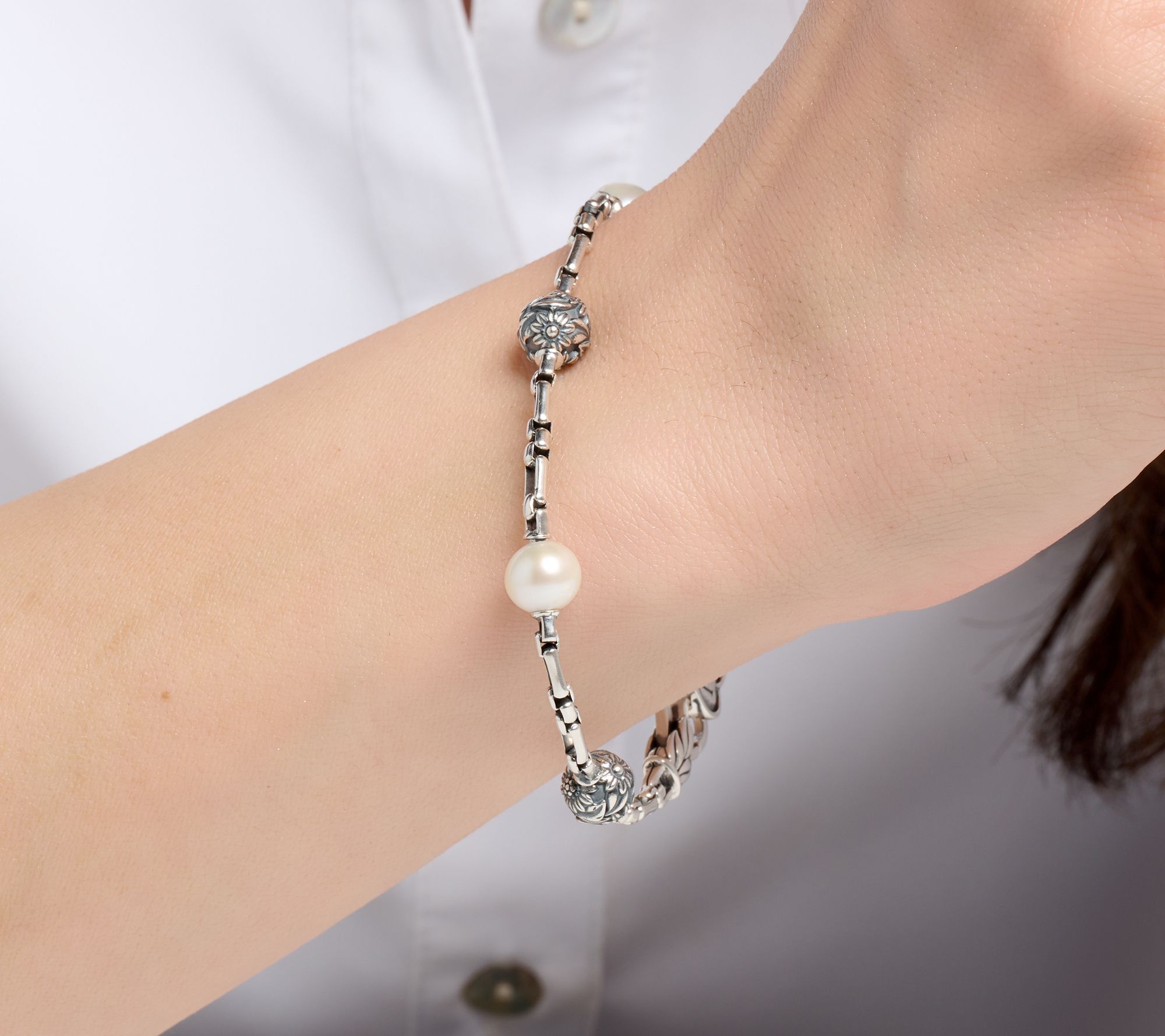 Christian James by Scott Grimes Sterling Silver Cultured Pearl Floral Bracelet