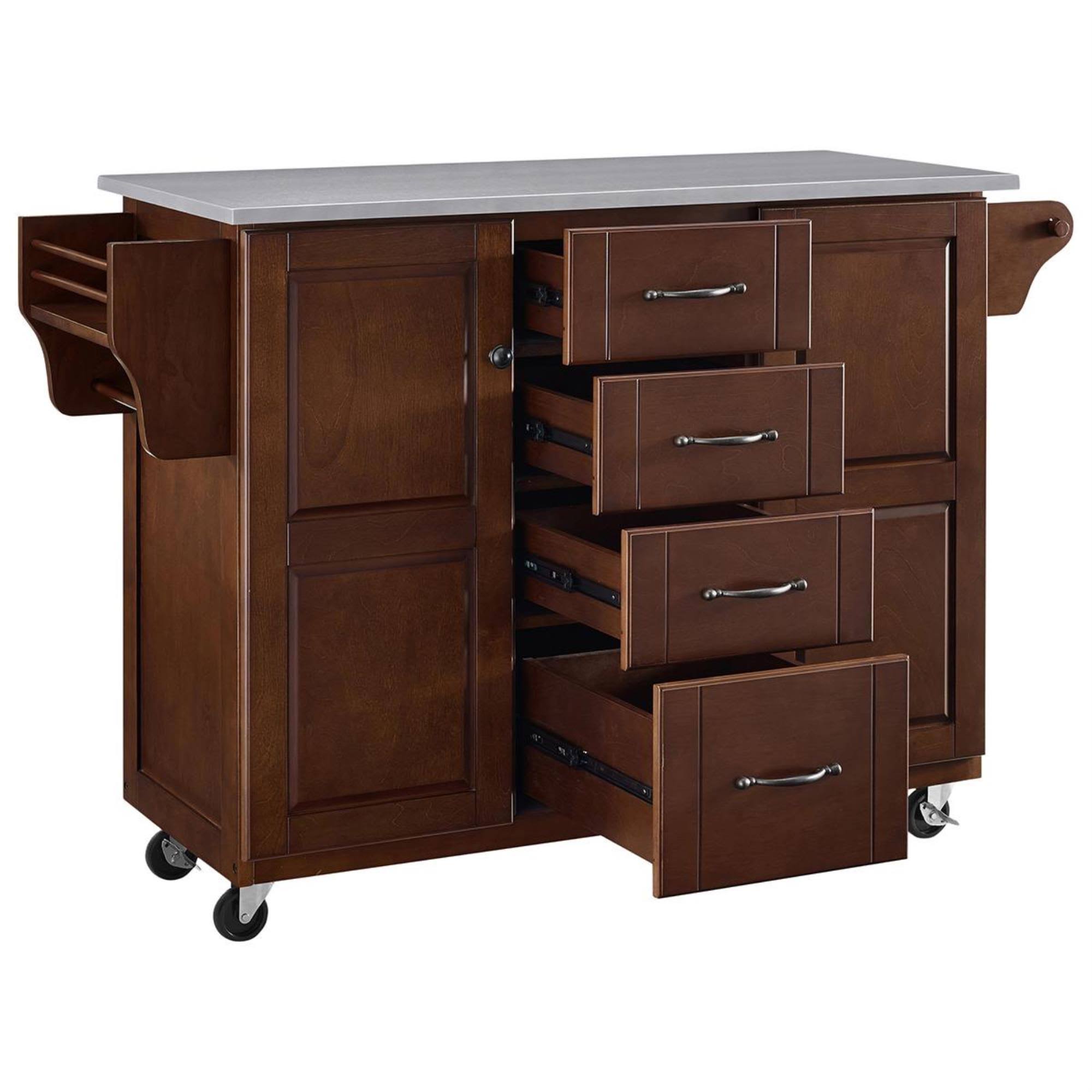 Crosley Eleanor Stainless Steel Top Kitchen Island in Mahogany