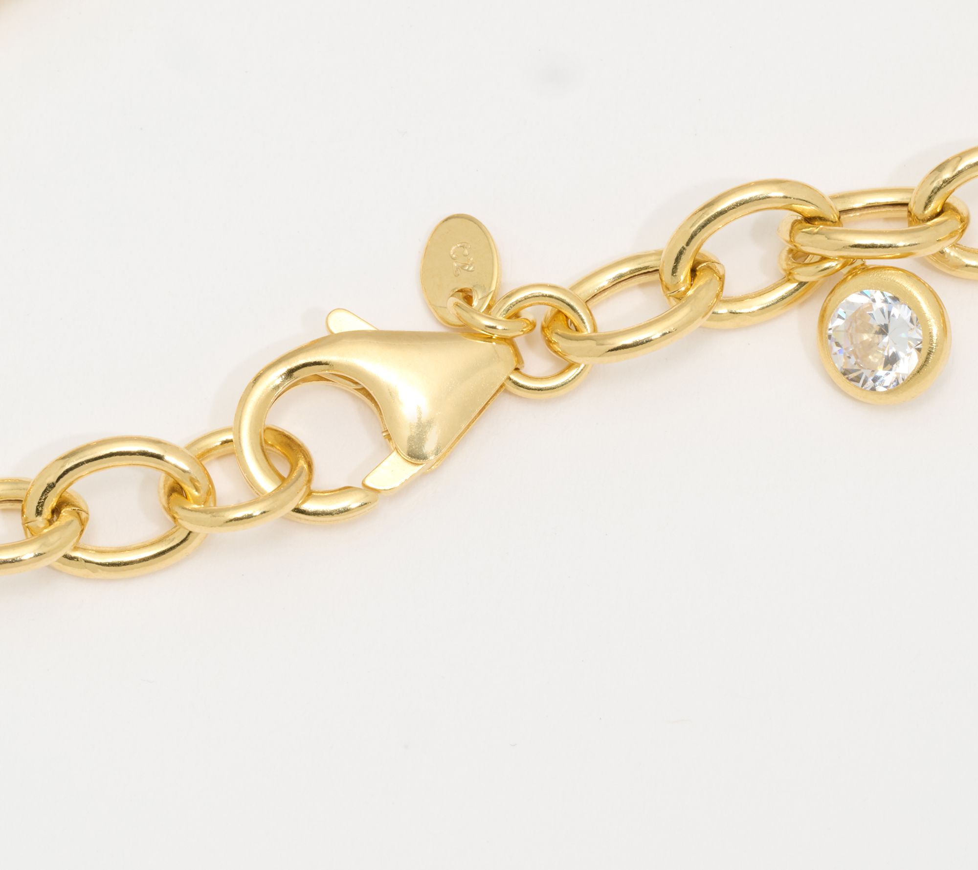 Diamonique Italia Bead & Charm Rolo Bracelet, Sterling Silver