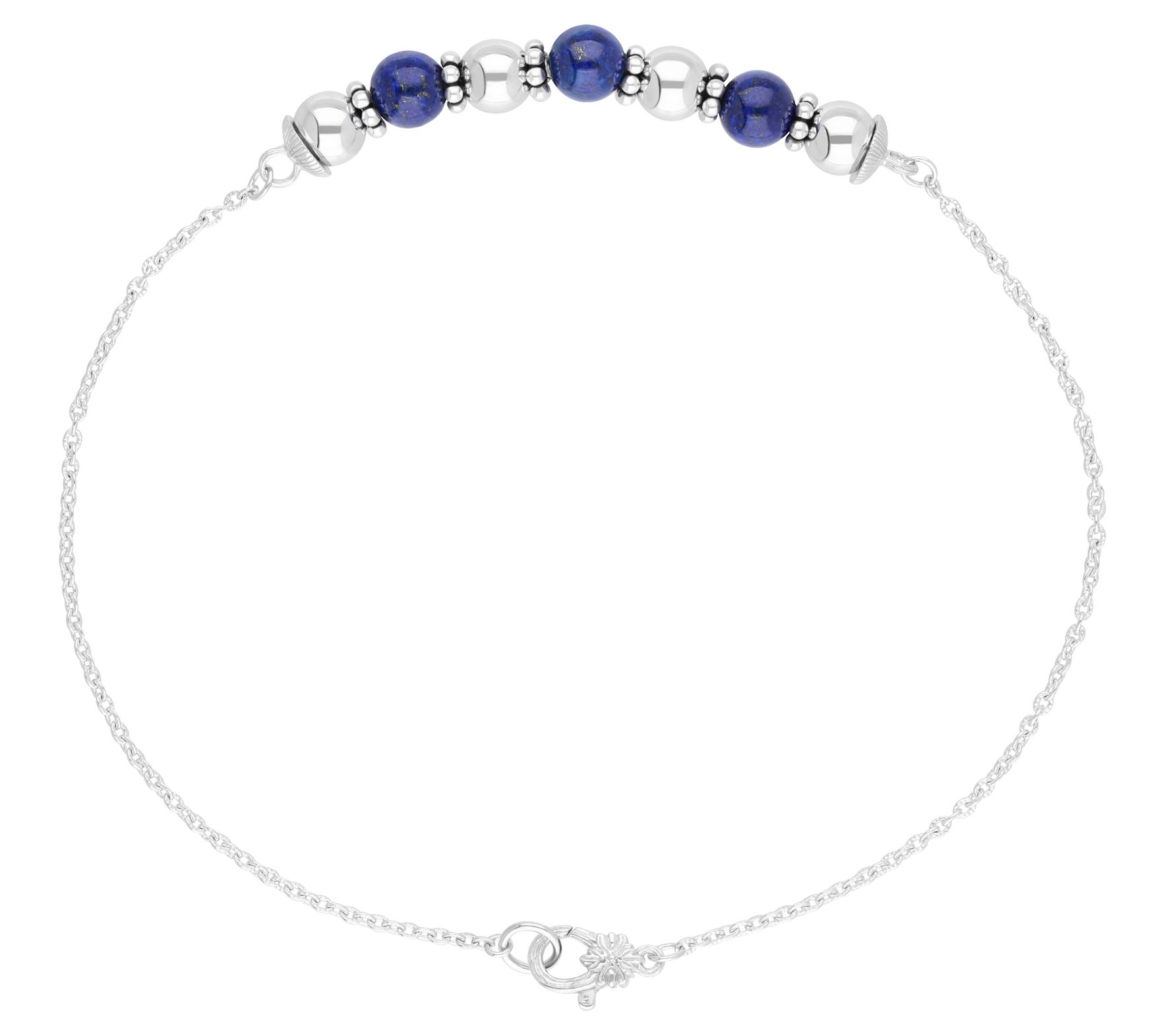 Ariva Sterling Silver Lapis Beaded Ankle Bracelet