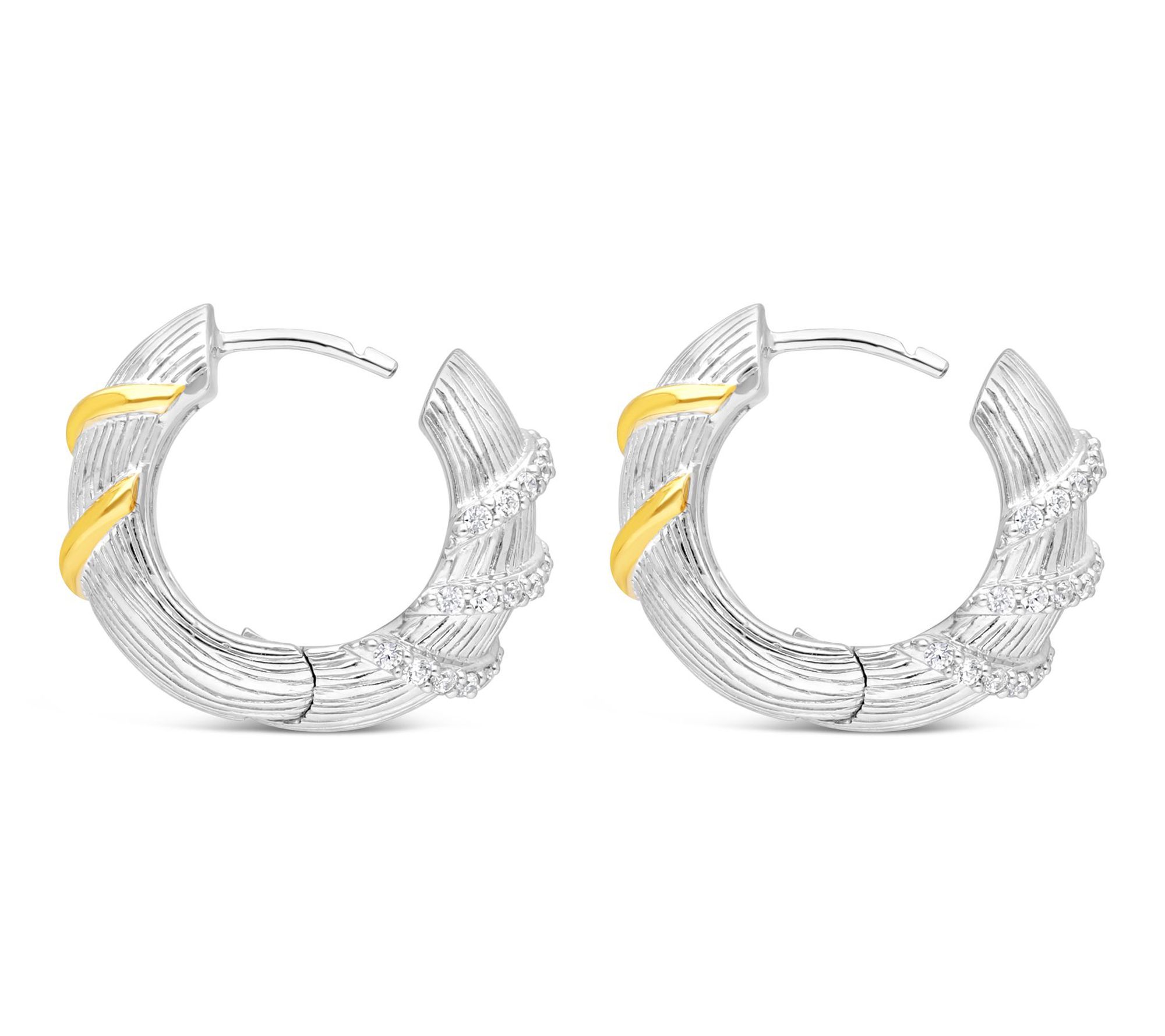Ariva Sterling & 18K Clad Diamonique ReversibleHoop Earrings