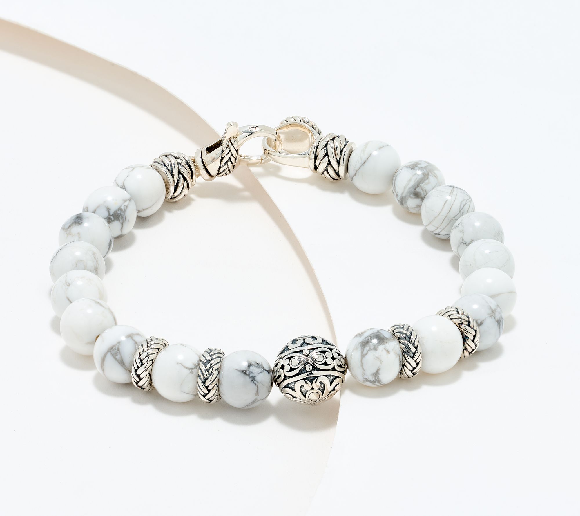 JAI Sterling Silver Heritage Lotus Texture Gem Bead Bracelet