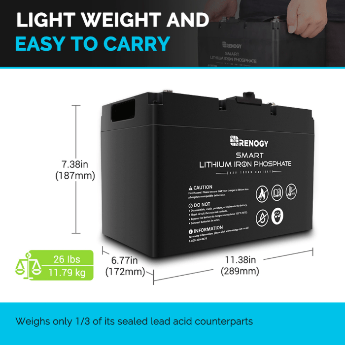 Renogy 12V 100AH Smart LiFePO4 Battery | Solar Battery