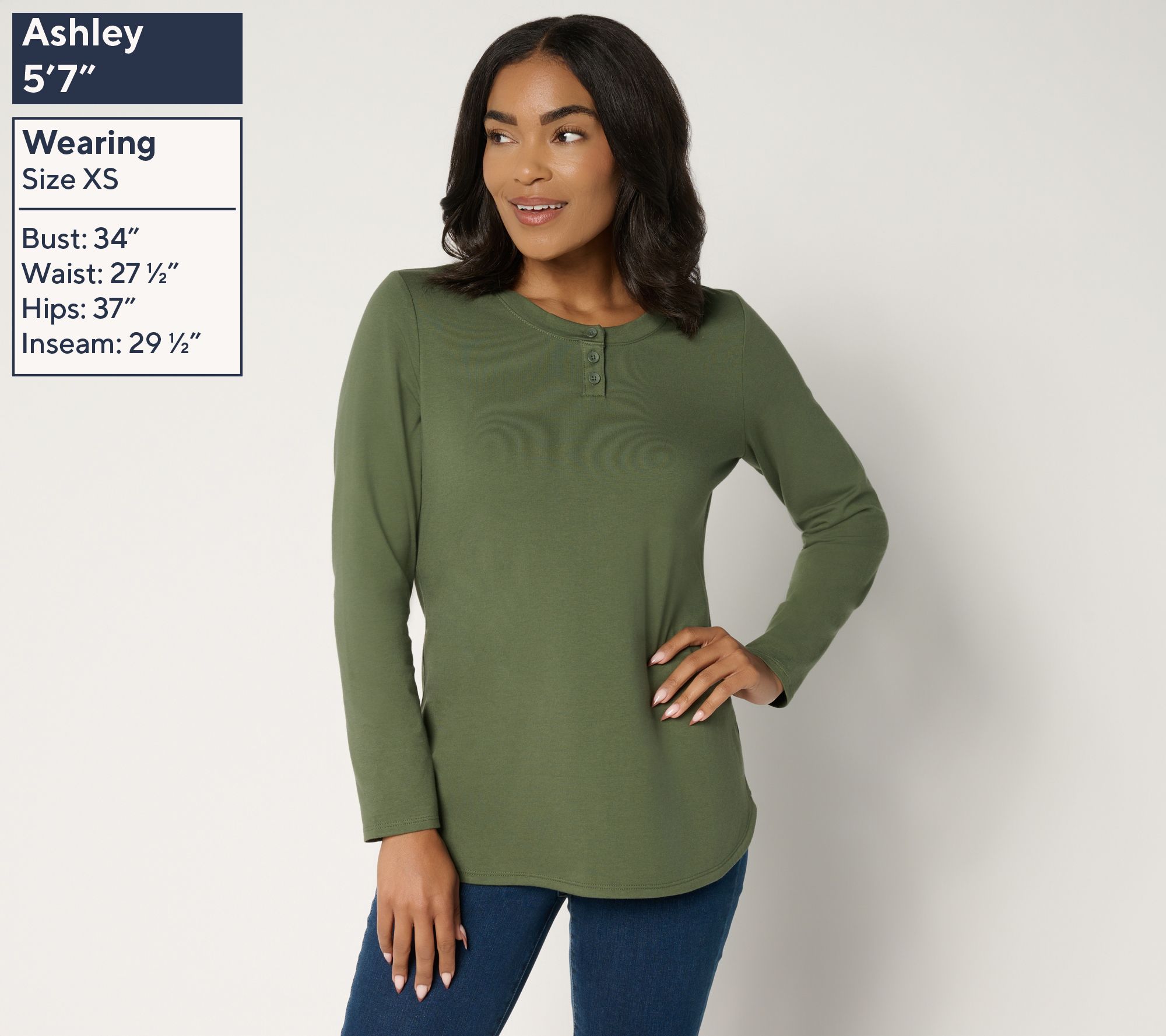 Denim & Co. Essentials Regular Perfect Jersey Henley Tunic