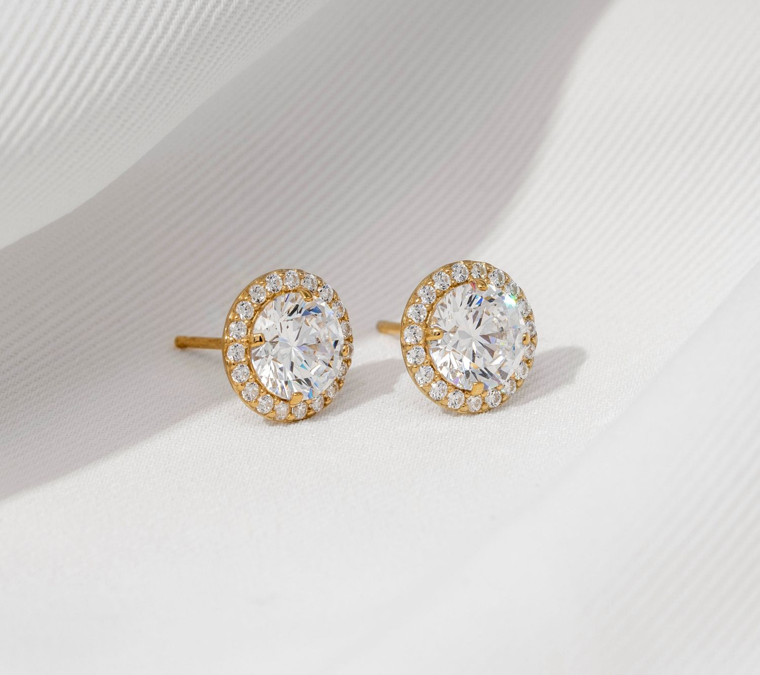 Diamonique 14K Solid Gold 3cttw Halo Stud Earrings
