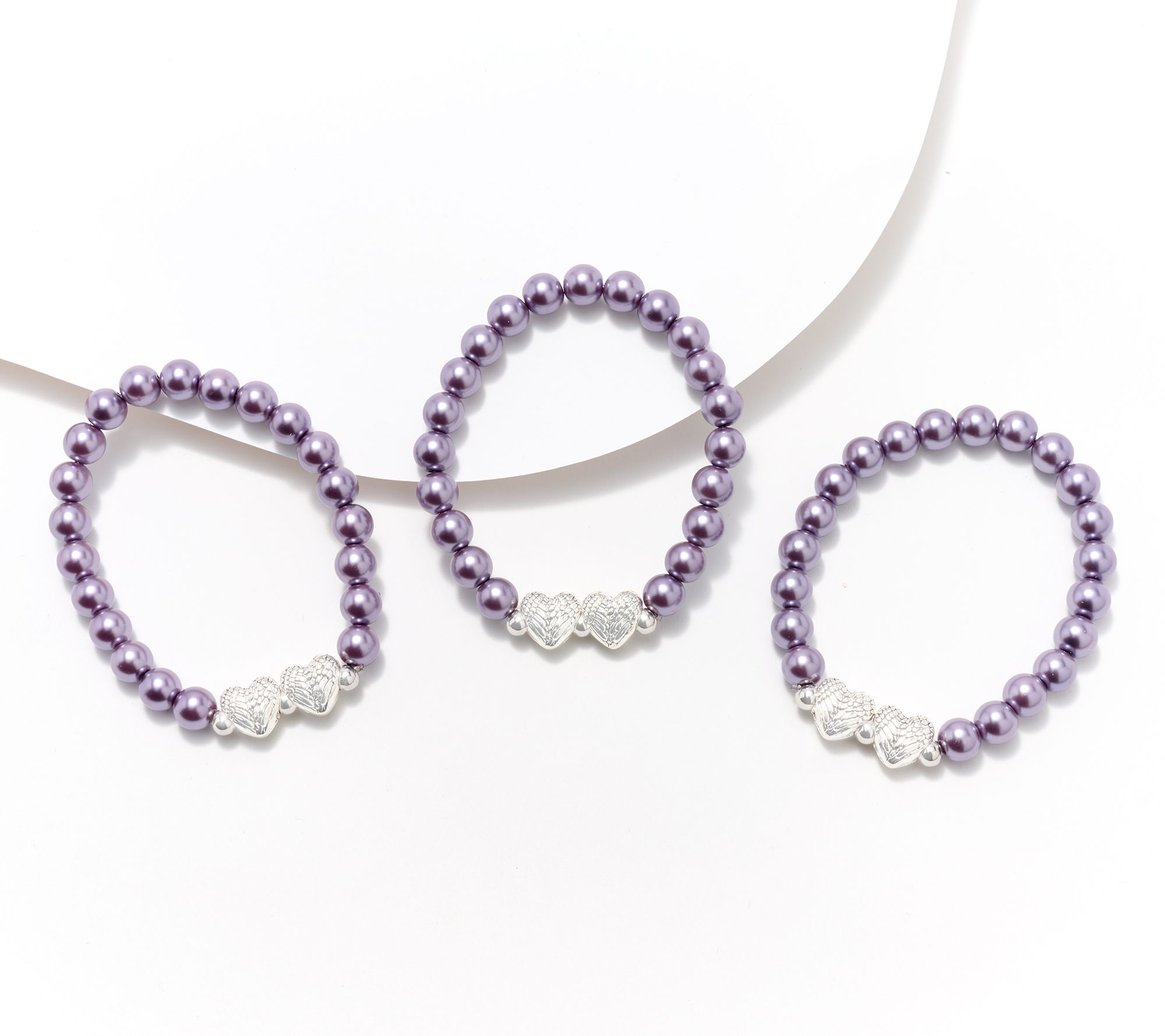 Faithful Heart 3Pc Faux Pearl Bracelets w/ Angel Wings by Valerie
