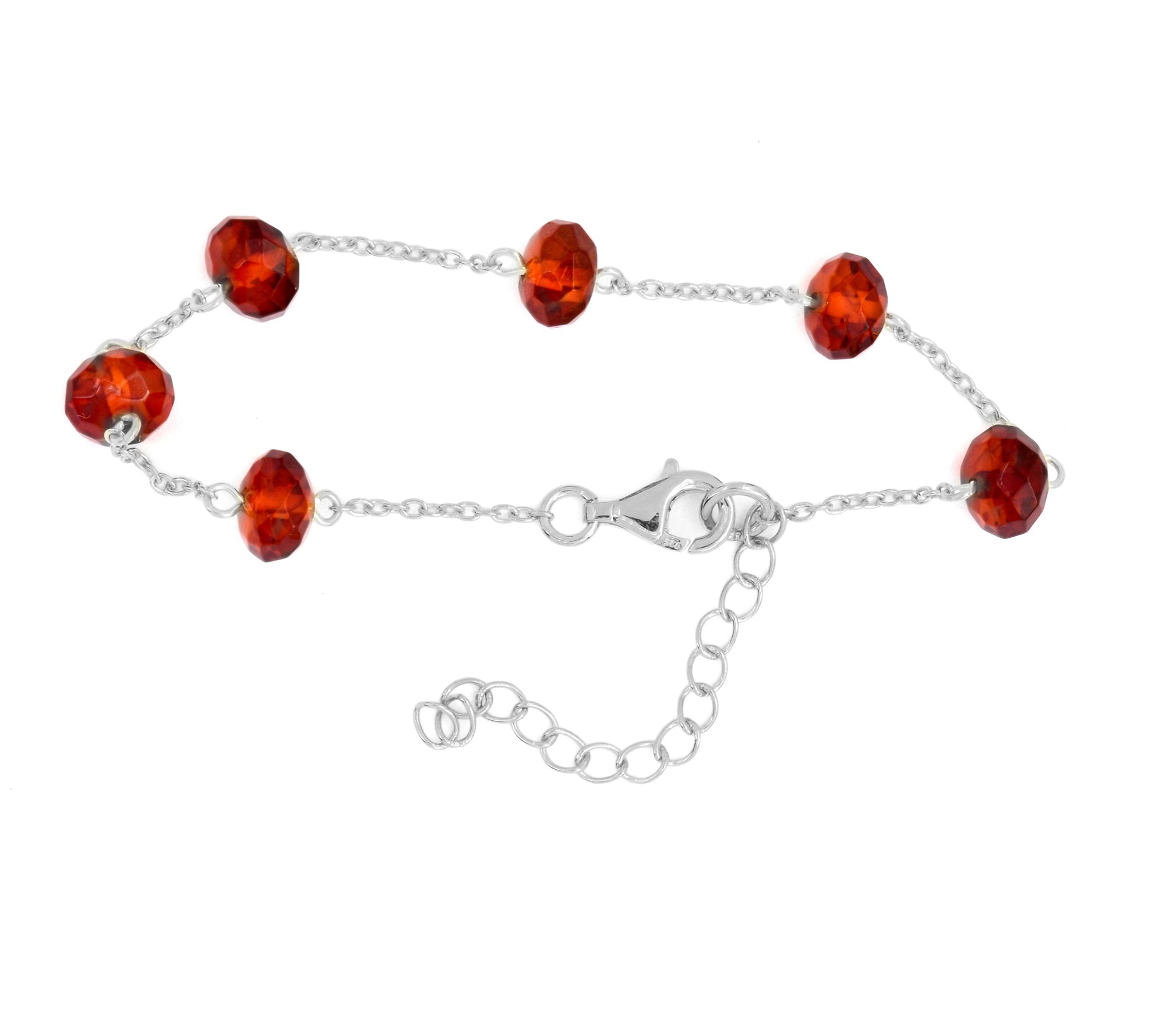 Affinity Gems Amber Bead Station Bracelet, Sterling Silver