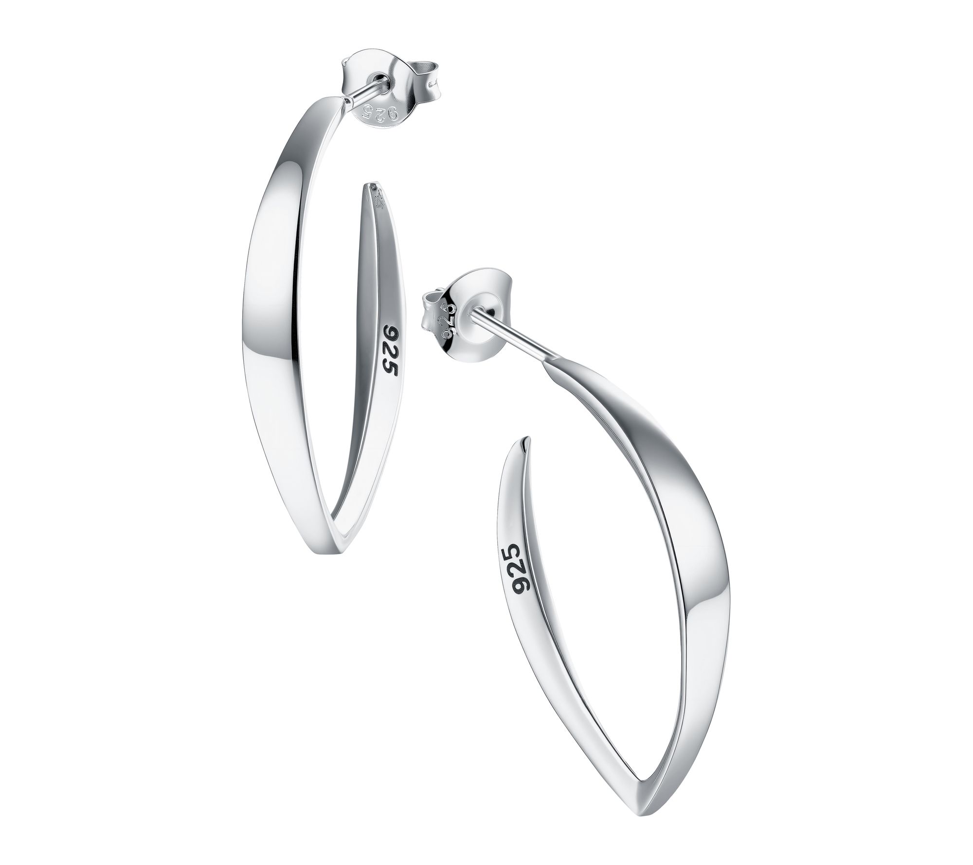 Silver Style Pear Shaped Hoop Earrings, Sterling