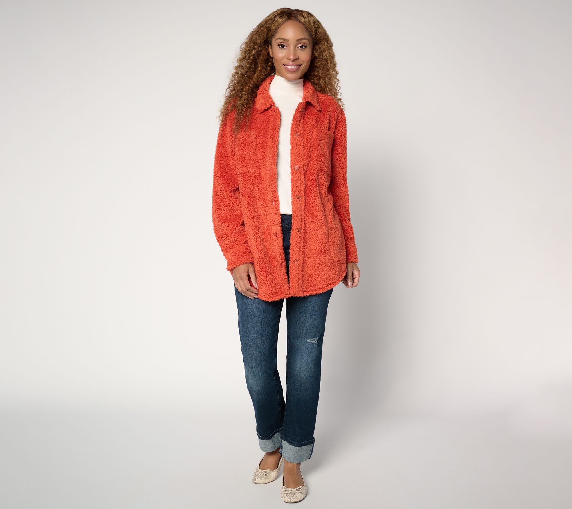 Belle by Kim Gravel Regular SophisticChic Horn Button Sherpa Shacket