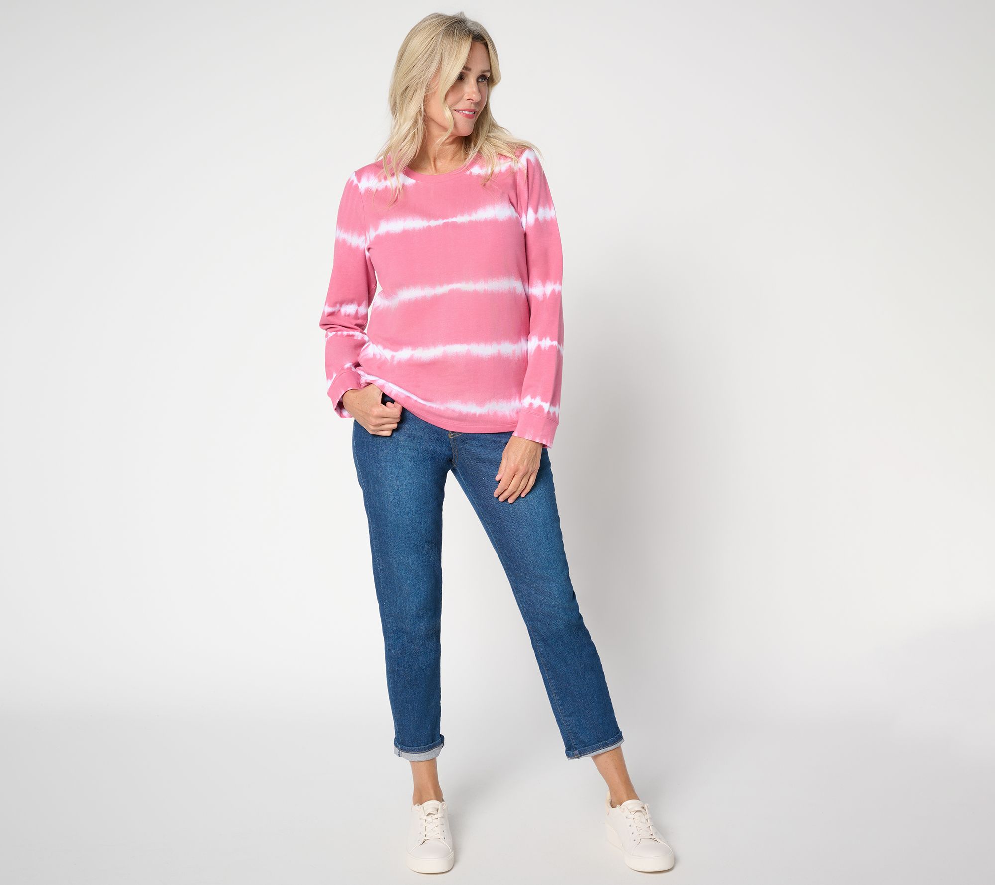 Denim & Co. Tie-Dye French Terry Long-Sleeve Sweatshirt