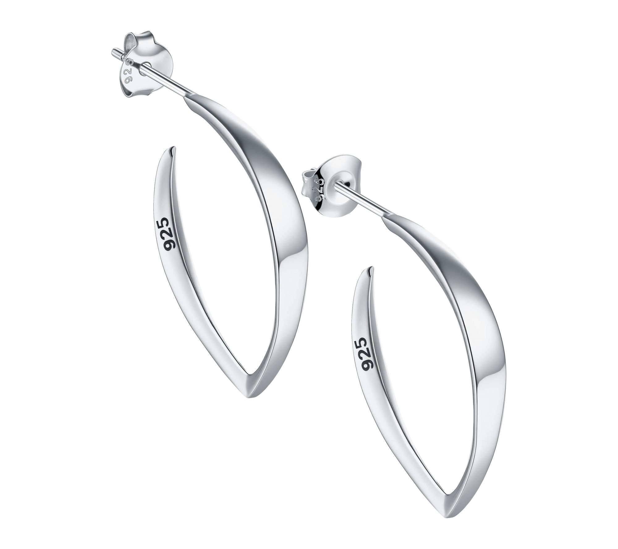 Silver Style Pear Shaped Hoop Earrings, Sterling