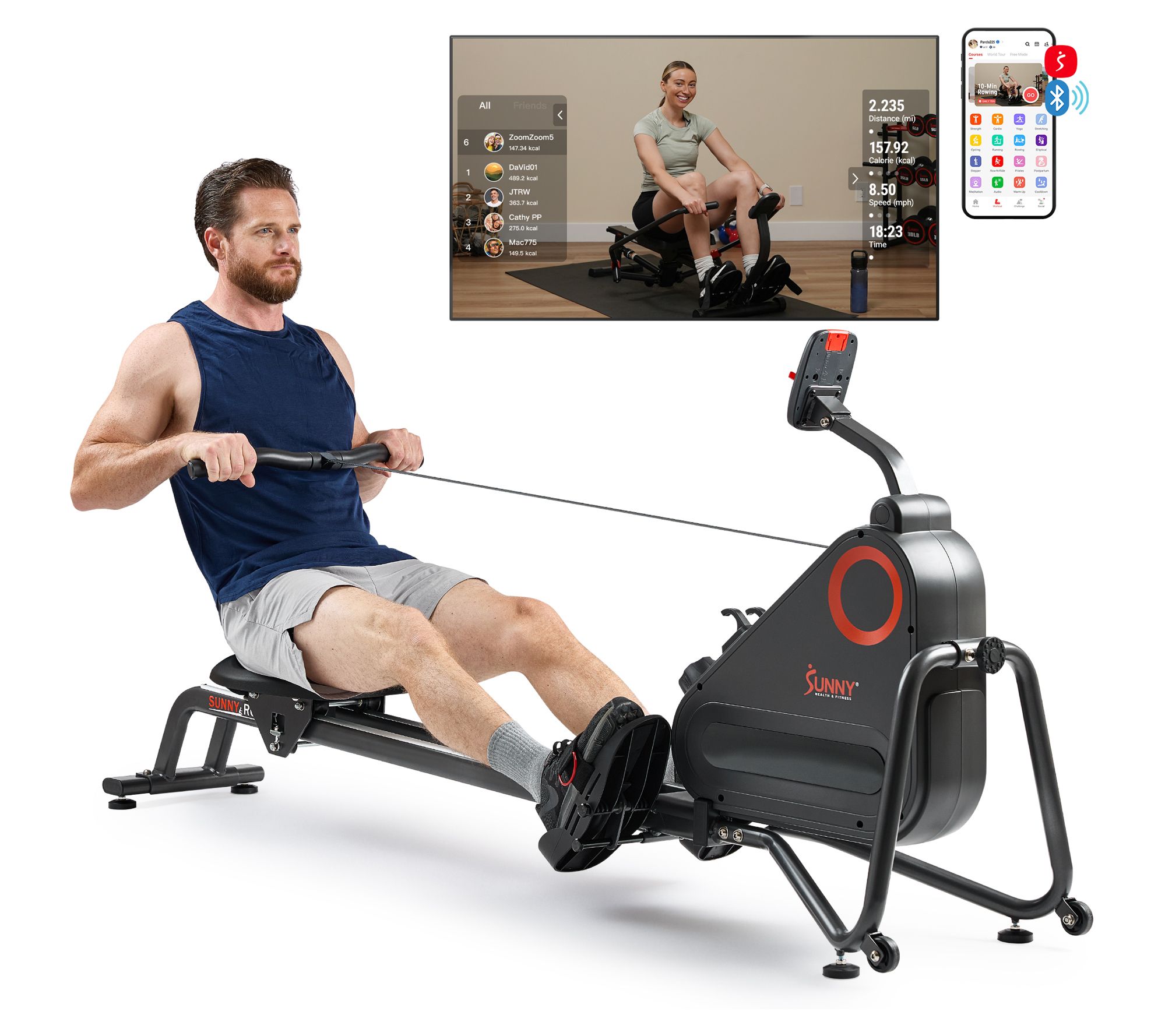Sunny Smart Magnetic Rower with Dual Slide Rail