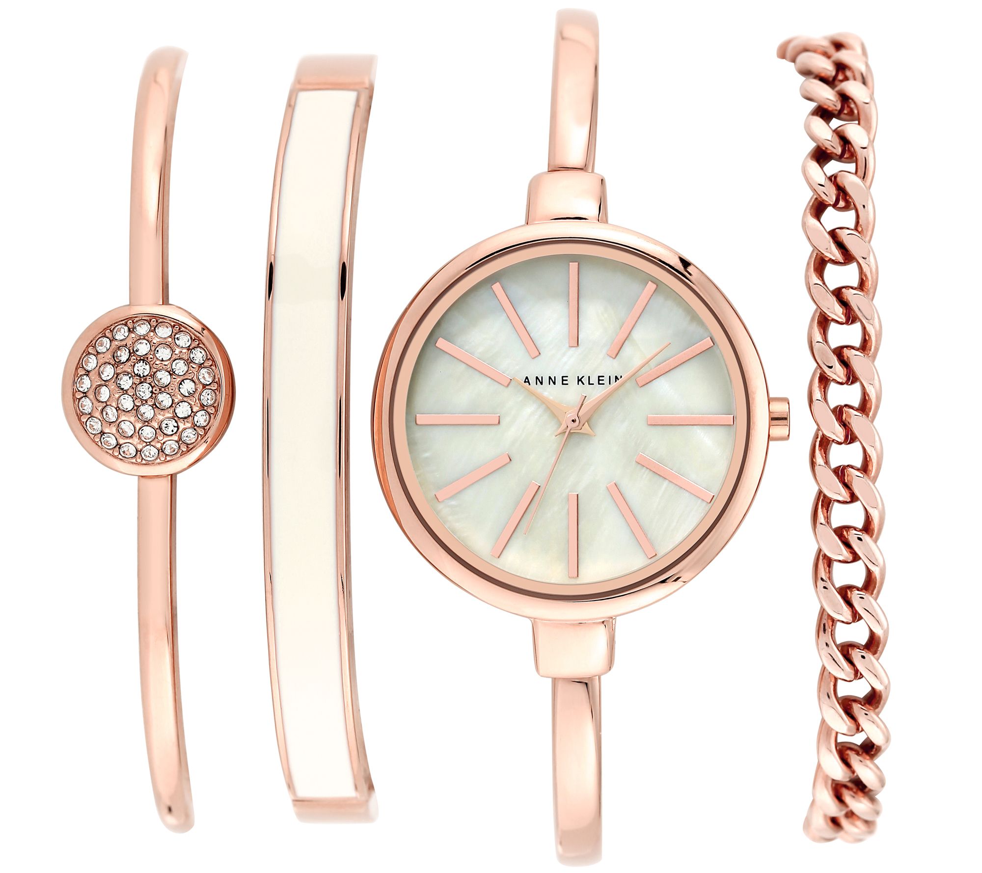 Anne Klein Women's Rosetone Bangle Watch and Bracelet Set