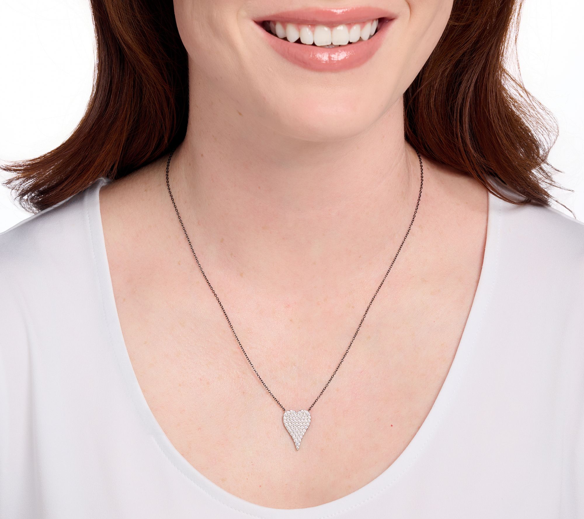 Diamonique x Jennifer Miller Boxed Pave Heart Necklace, Sterl