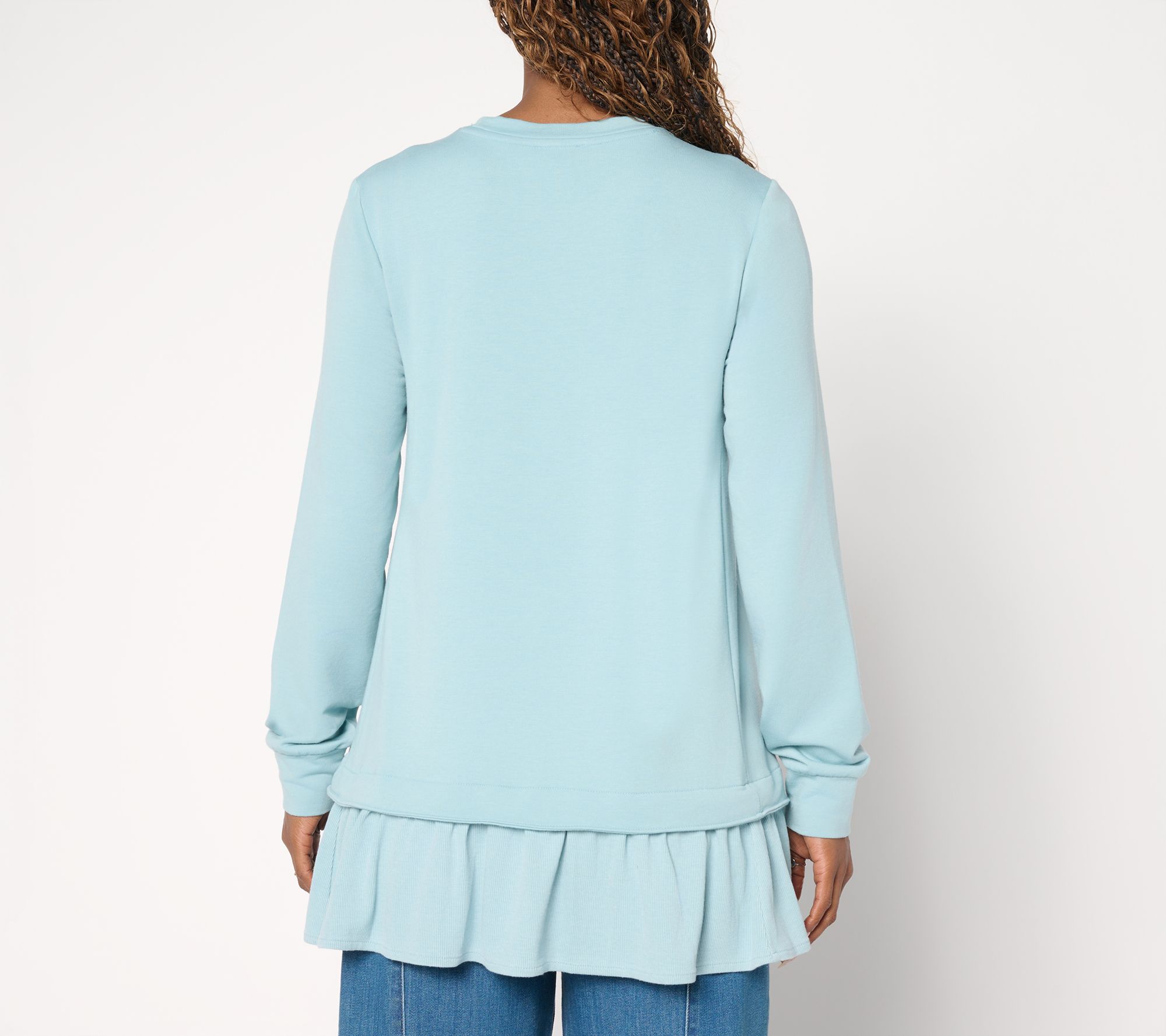 LOGO by Lori Goldstein French Terry Top with Rib Knit Hem
