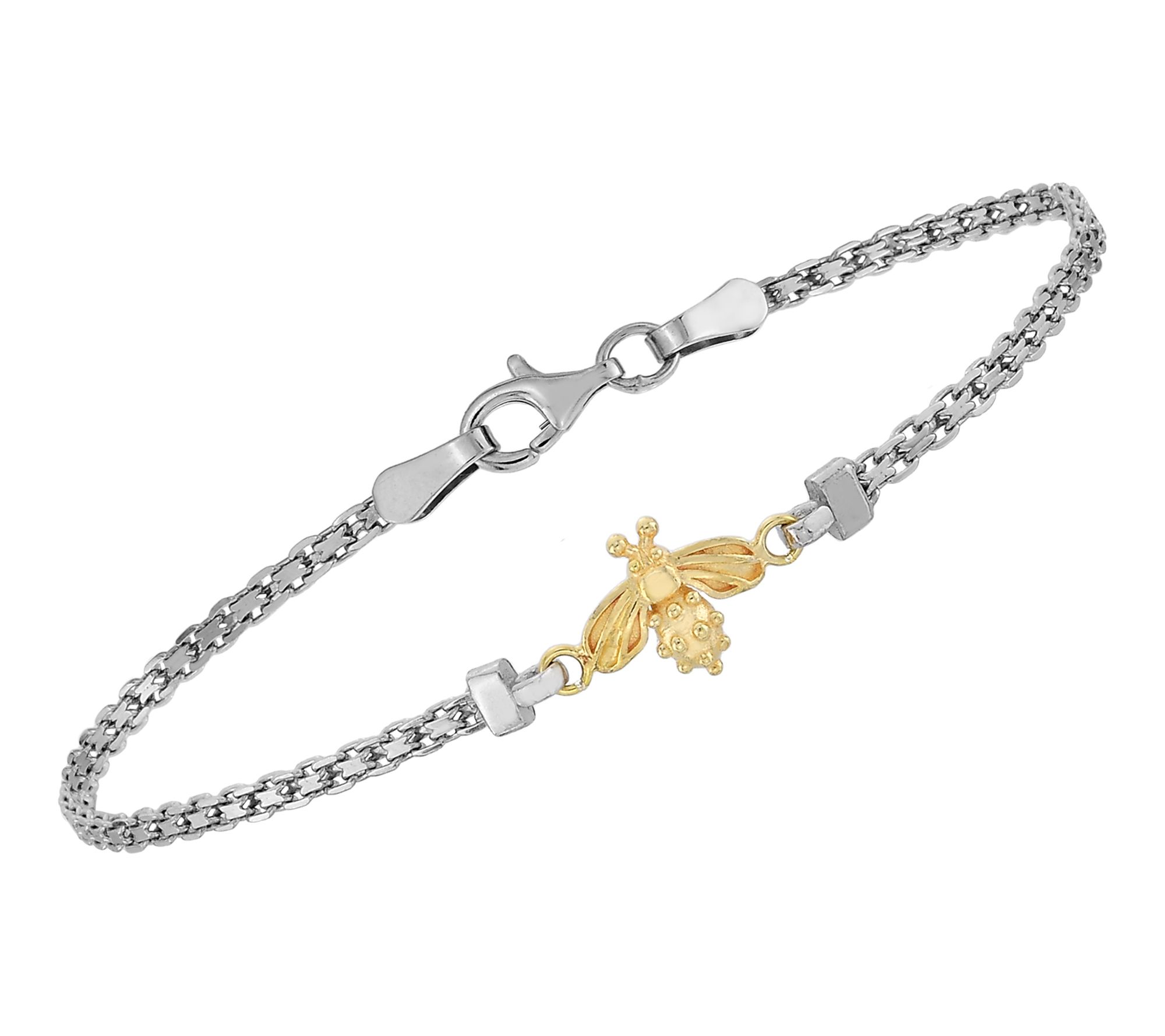 Silver Style Two-Tone Bee Design Bismark Bracelet, Sterling