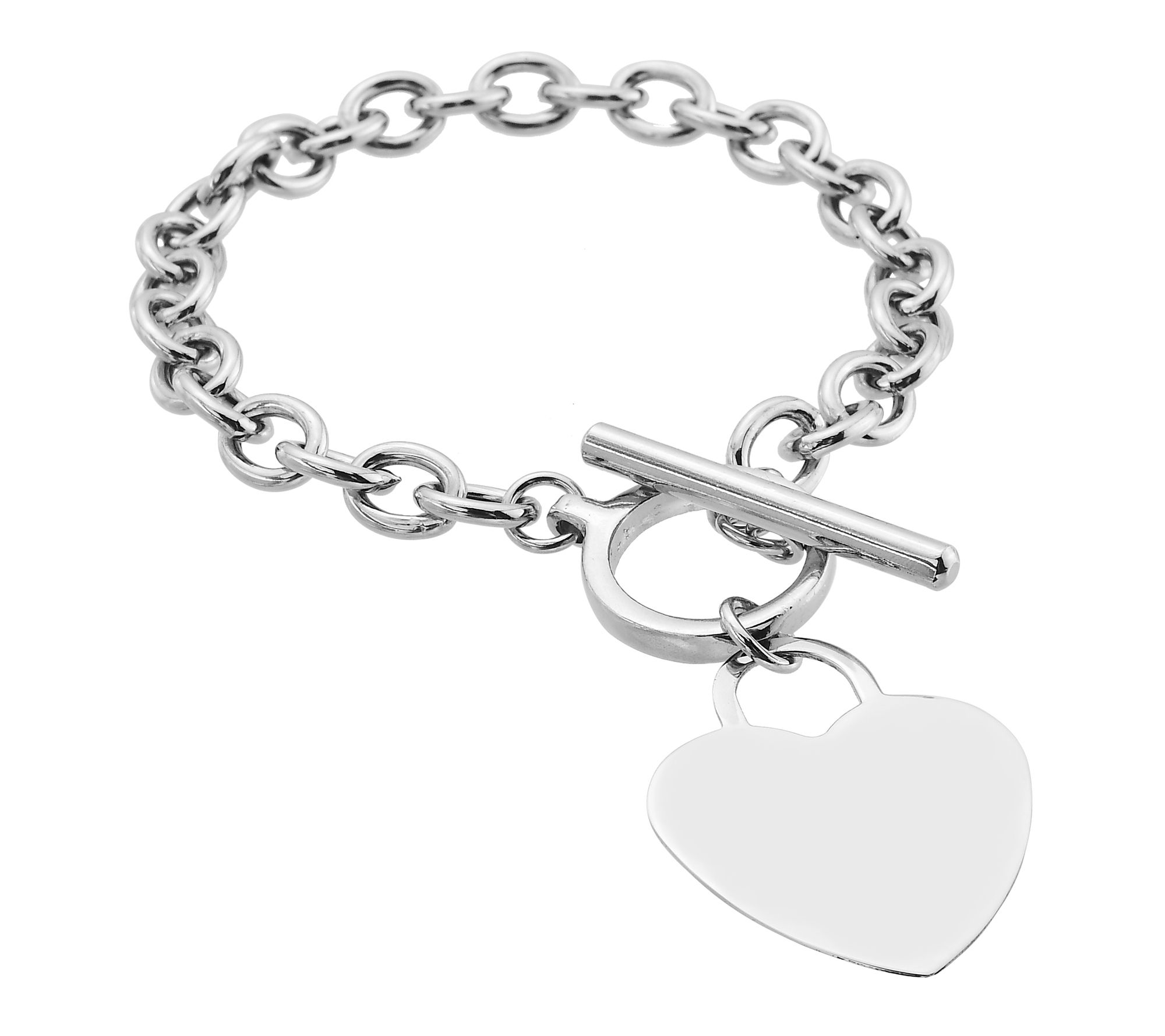 Silver Style Heart Charm Toggle Bracelet, Sterling